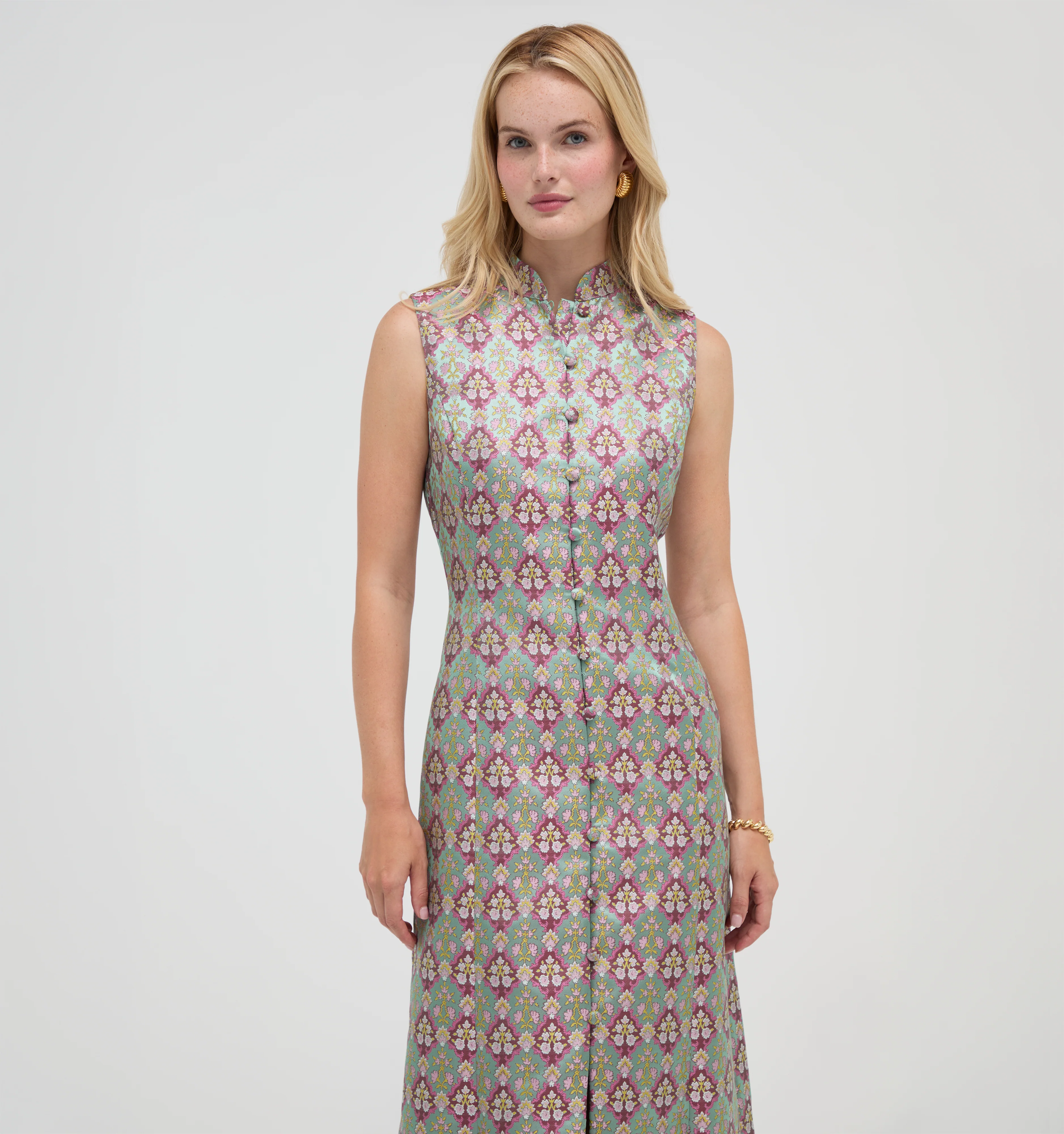The Justina Dress - Baroque Diamond Block Berry/Green