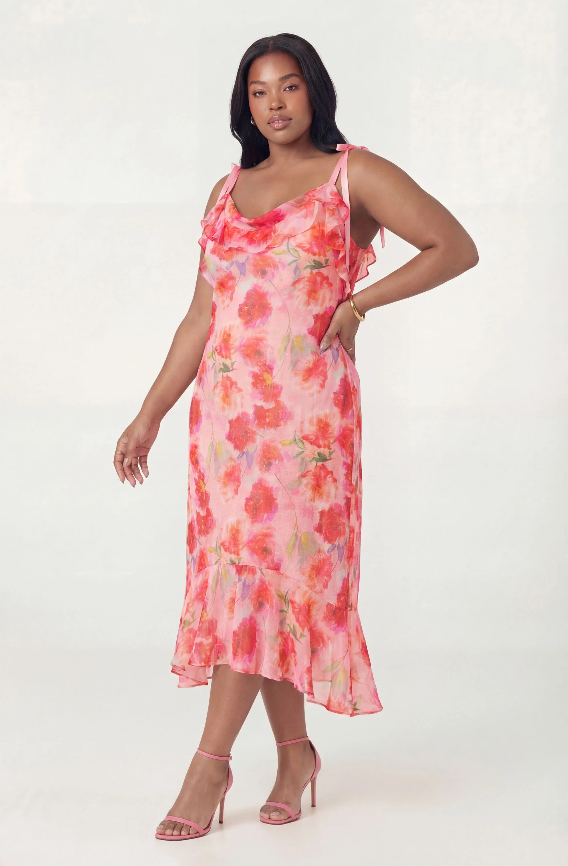 Nissa Floral Ruffle Midi Dress