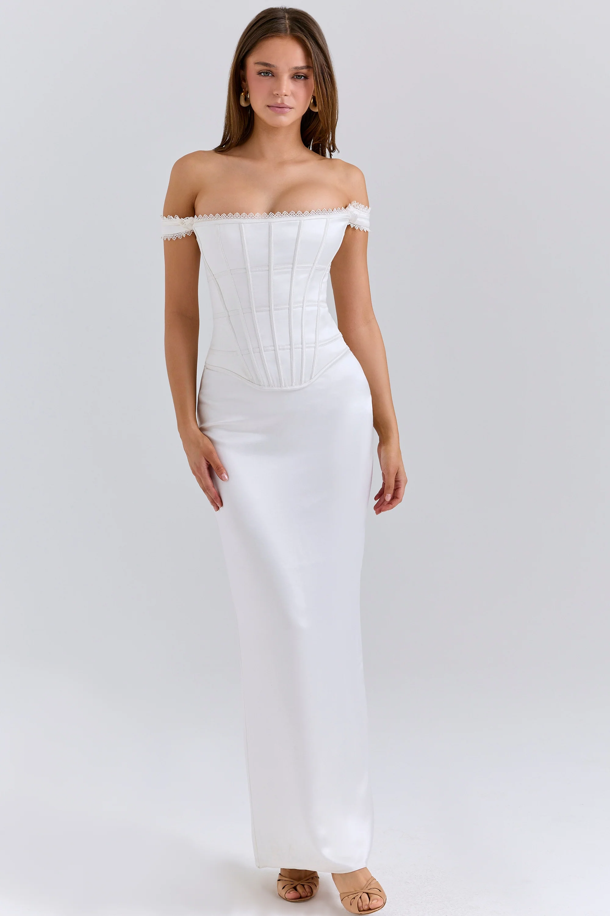 Ivory Satin Corset Maxi Dress
