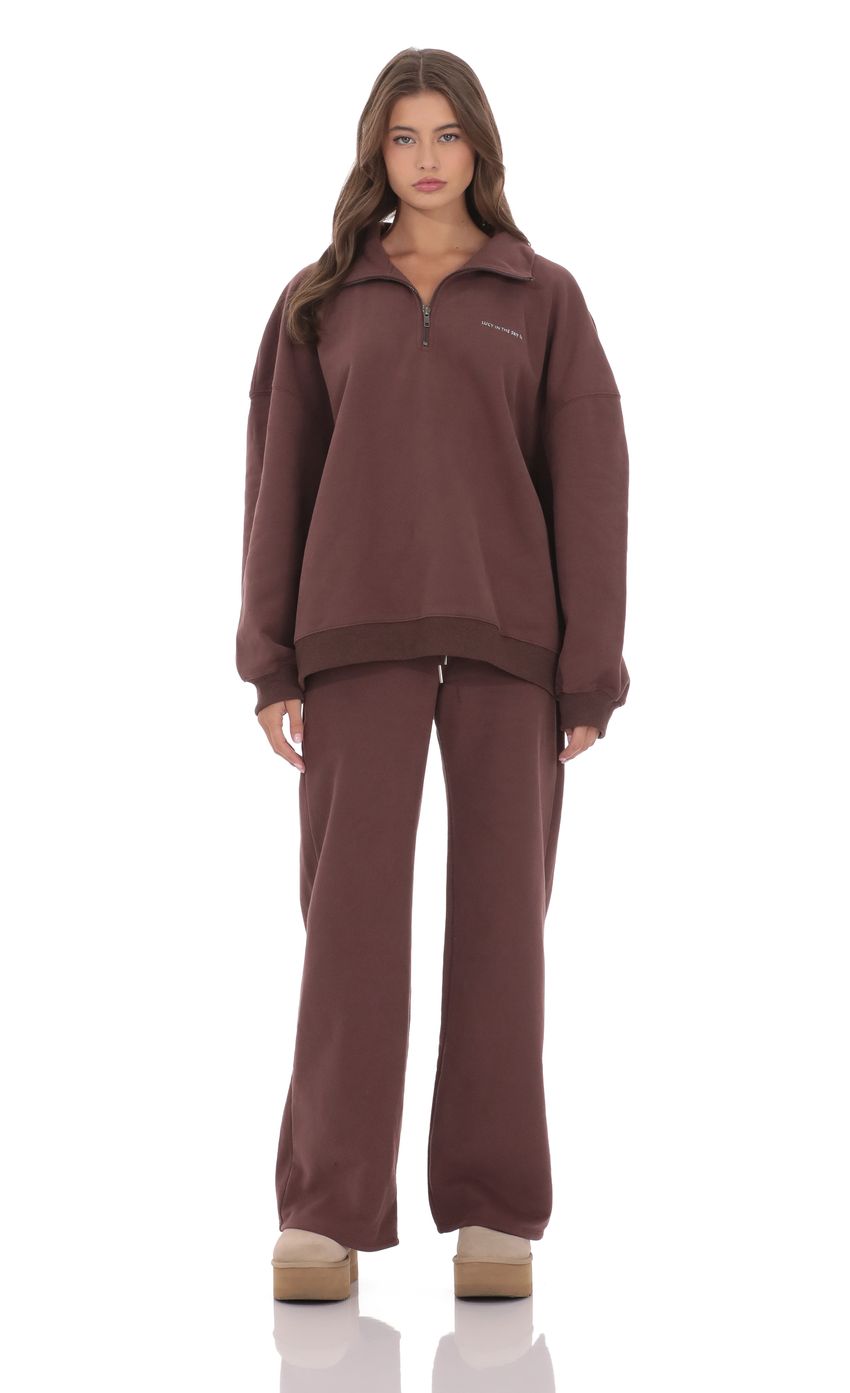 Quarter Zip-Up Jumper in Brown