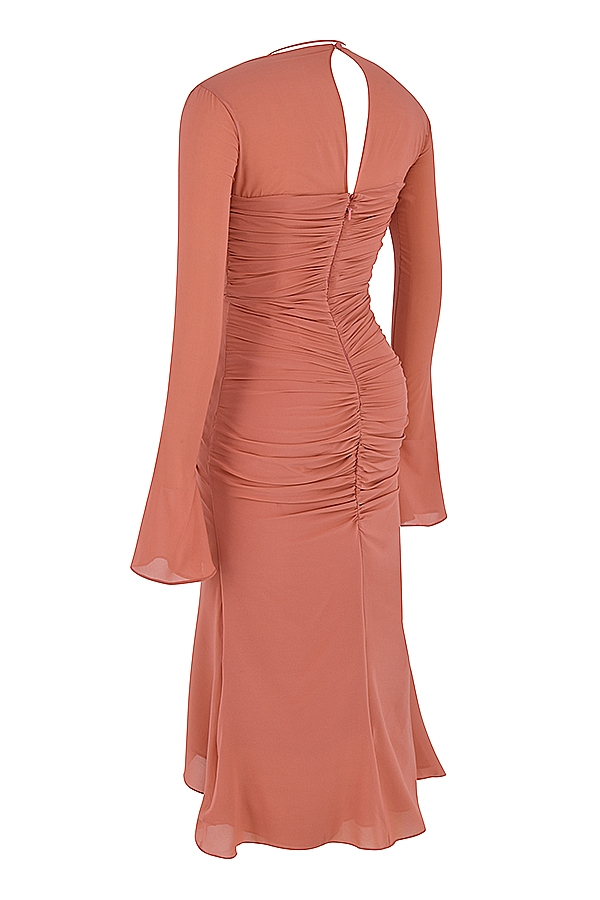 Rose Real Silk Ruffle Midi Dress