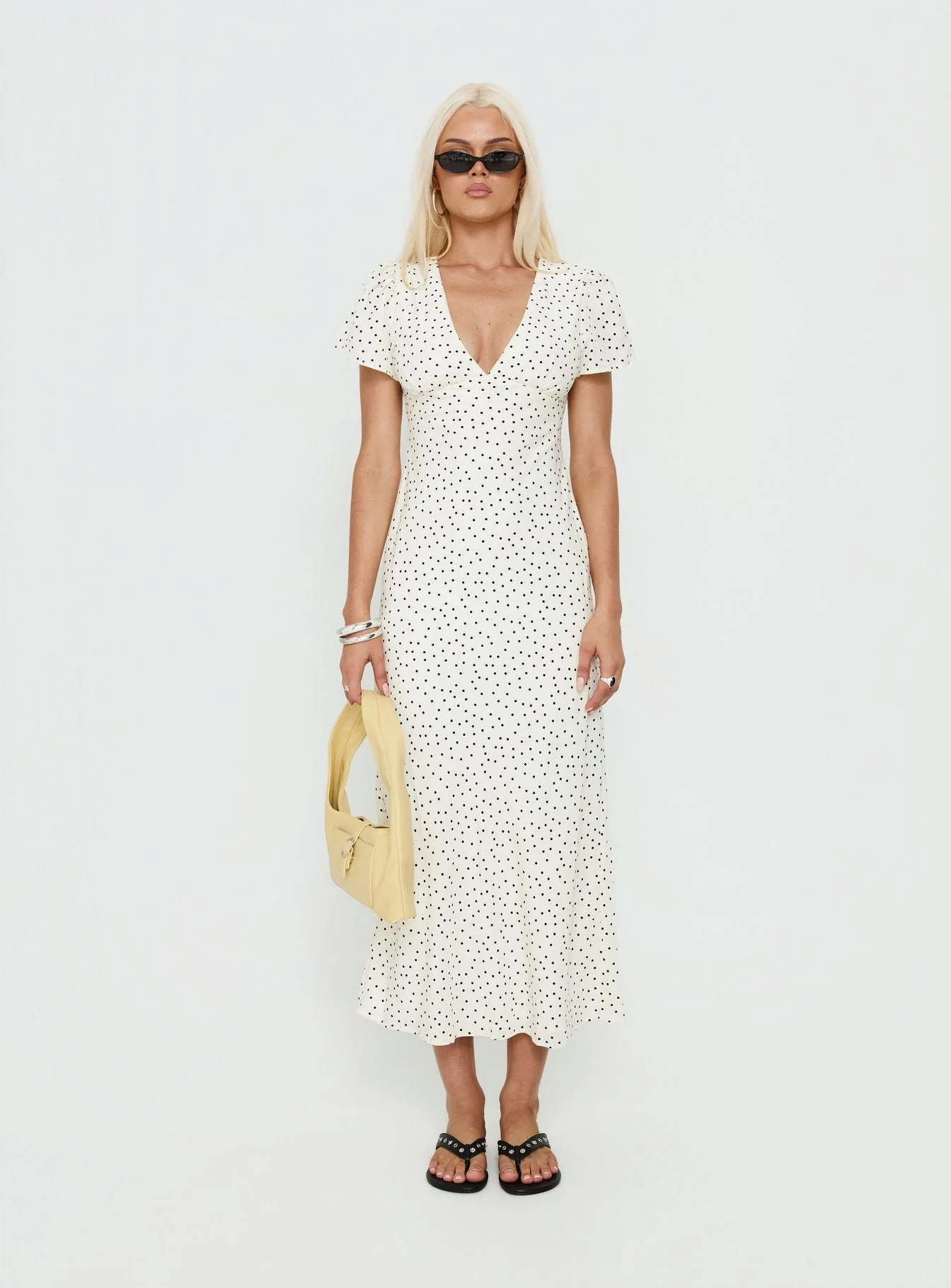 Mareiko V Neck Maxi Dress Cream Polka Dot