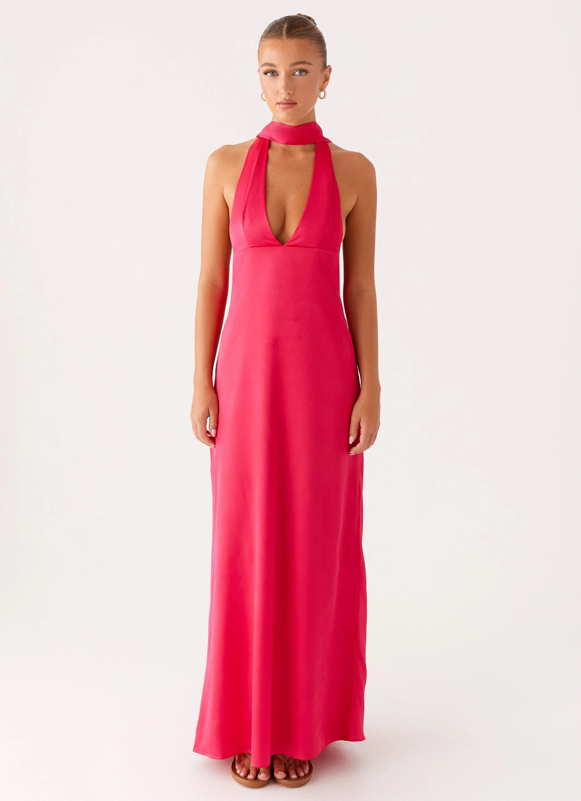 Alicia Satin Halter Maxi Dress - Fuchsia