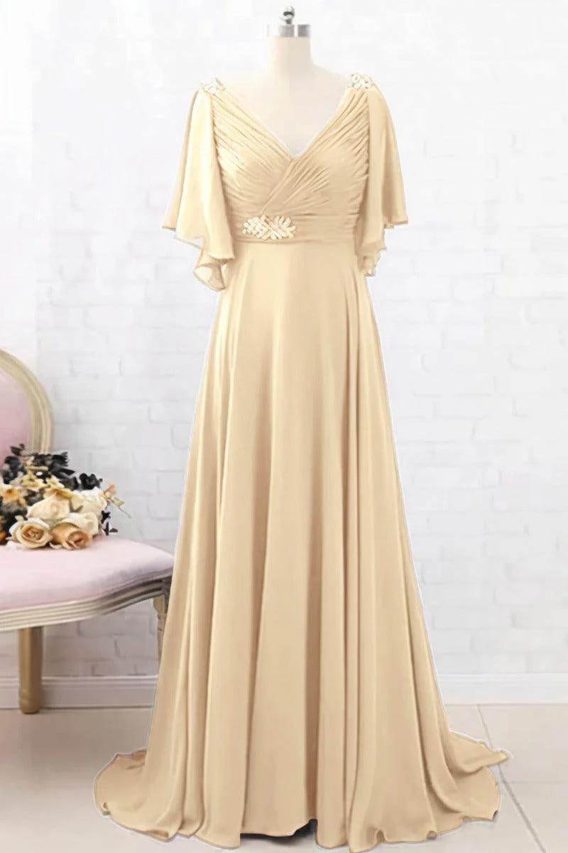 A-Line Sweep-Brush Train Chiffon Mother Dress CM0082
