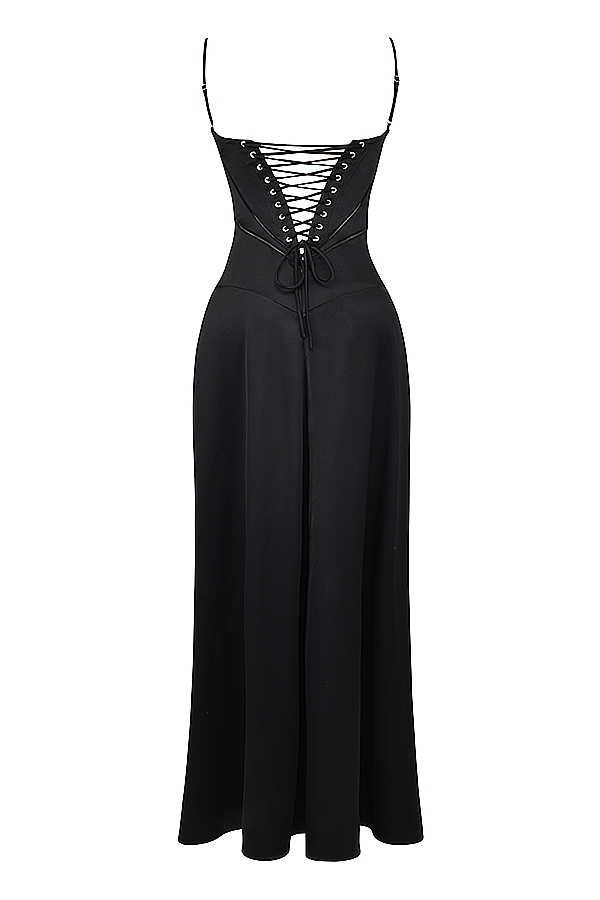 black lace up maxi dress