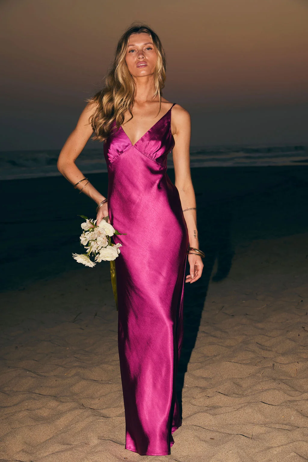 Mirabella Fuchsia Satin Maxi Dress