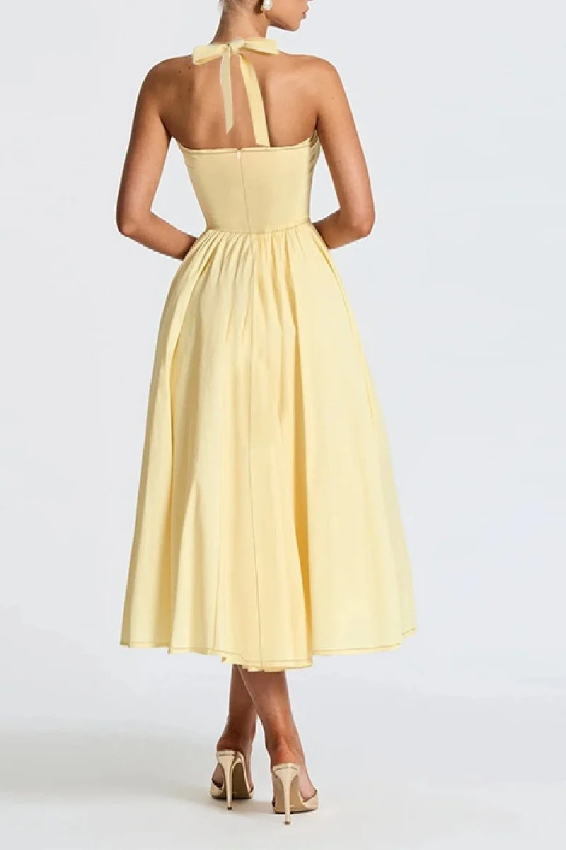 A-Line Tea Length Satin Wedding Guest Dress 973789759252