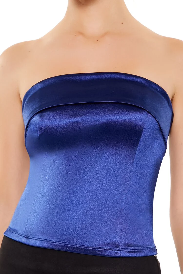 Satin Foldover Tube Crop Top