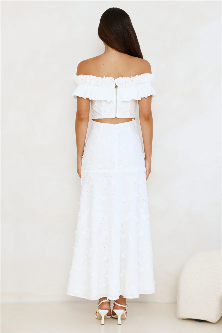 Spring Serenade Off Shoulder Maxi Dress White - luluinthesky