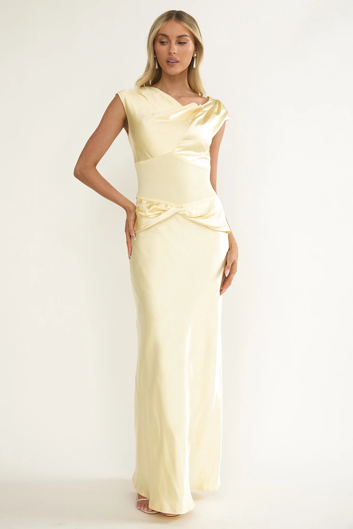 Tahlia Rae Mesh Waist Cap Sleeve Maxi Dress Butter - luluinthesky