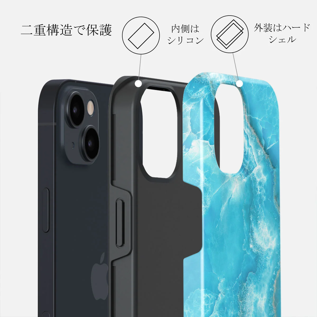 Ocean Waves - Blue iPhone 13 ケース
