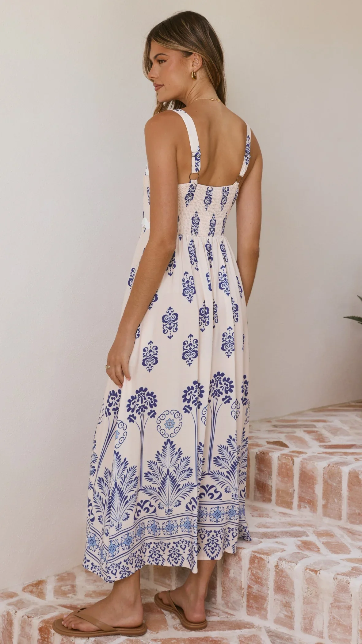 Myah Maxi Dress - Cream/Blue
