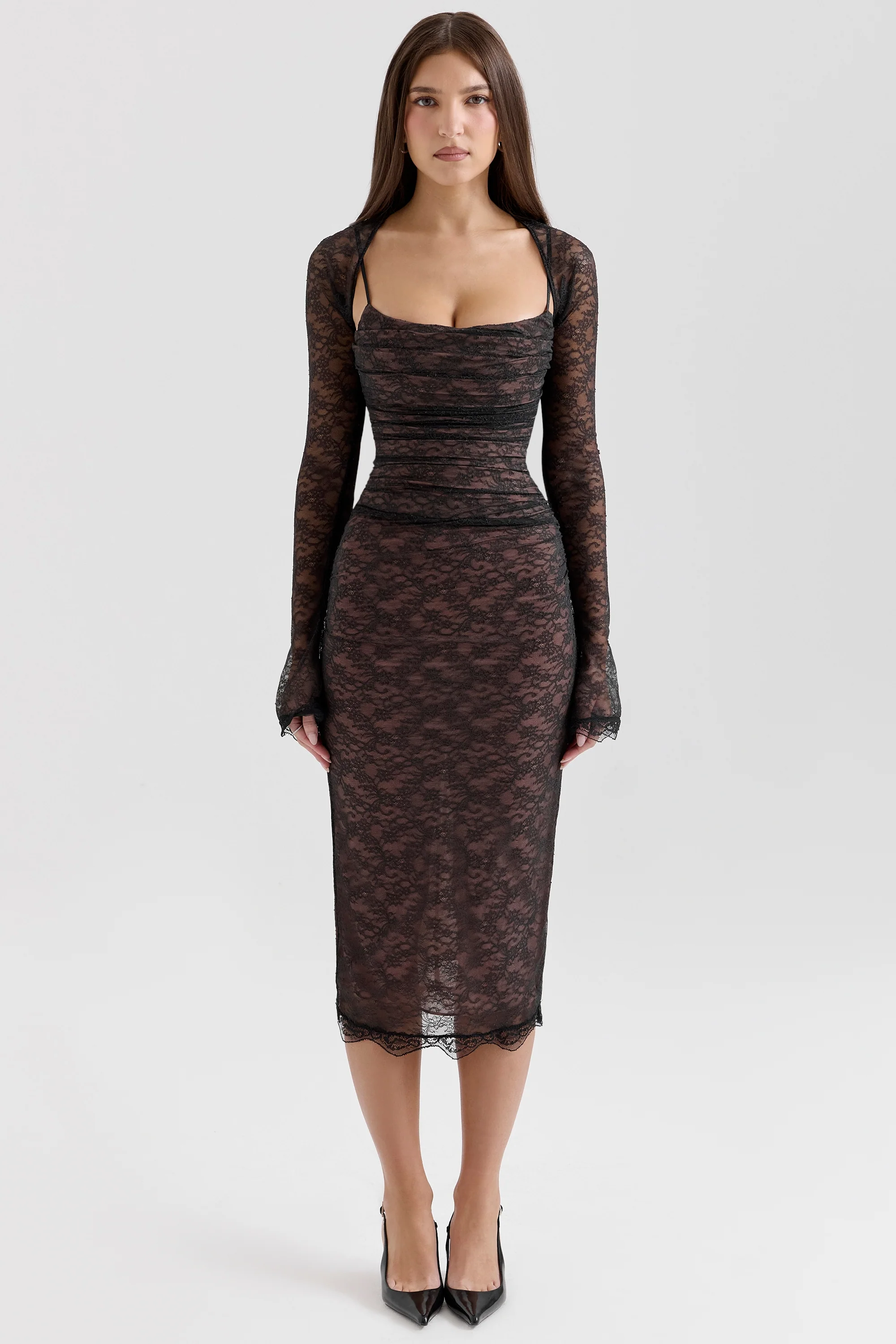 Black Lace Corset Midi Dress