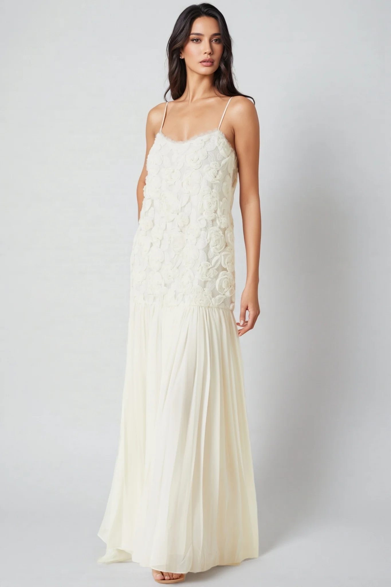 Pietro Three-Dimensional Rose Chiffon Maxi Dress