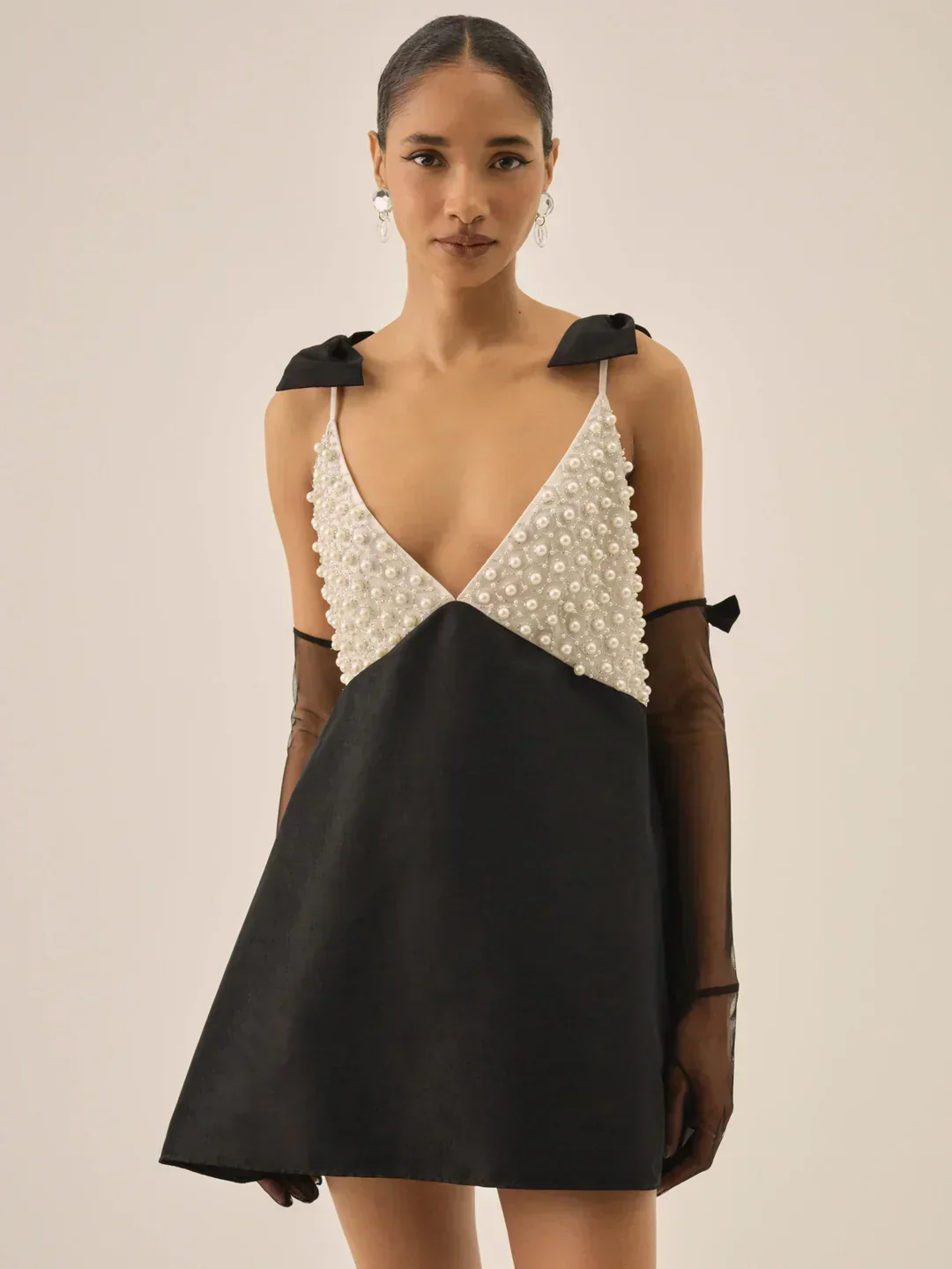 Pearly Bow Mini Dress