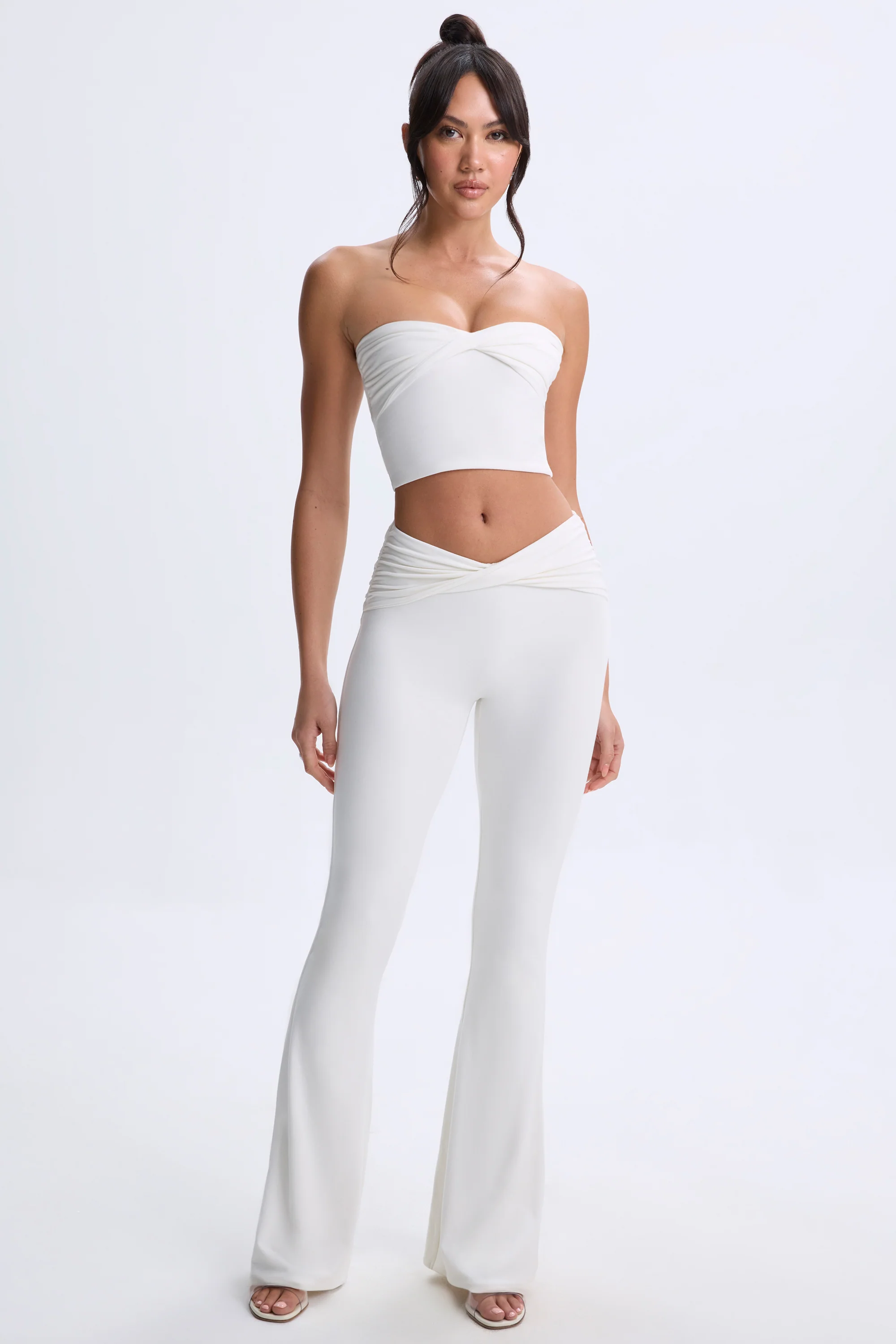 Modal Twist-Front Flared Trousers in White