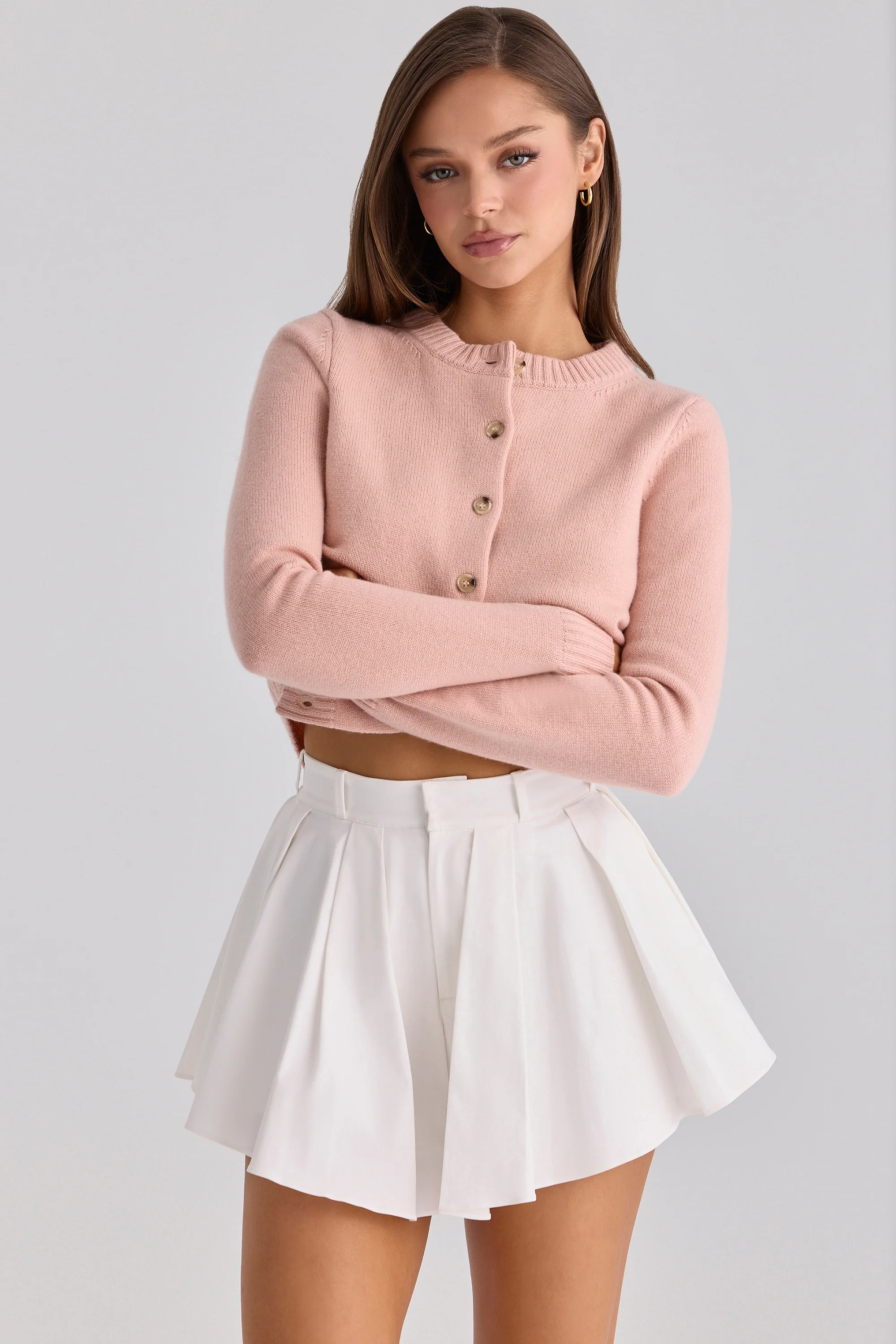 White Cotton Flared Mini Shorts