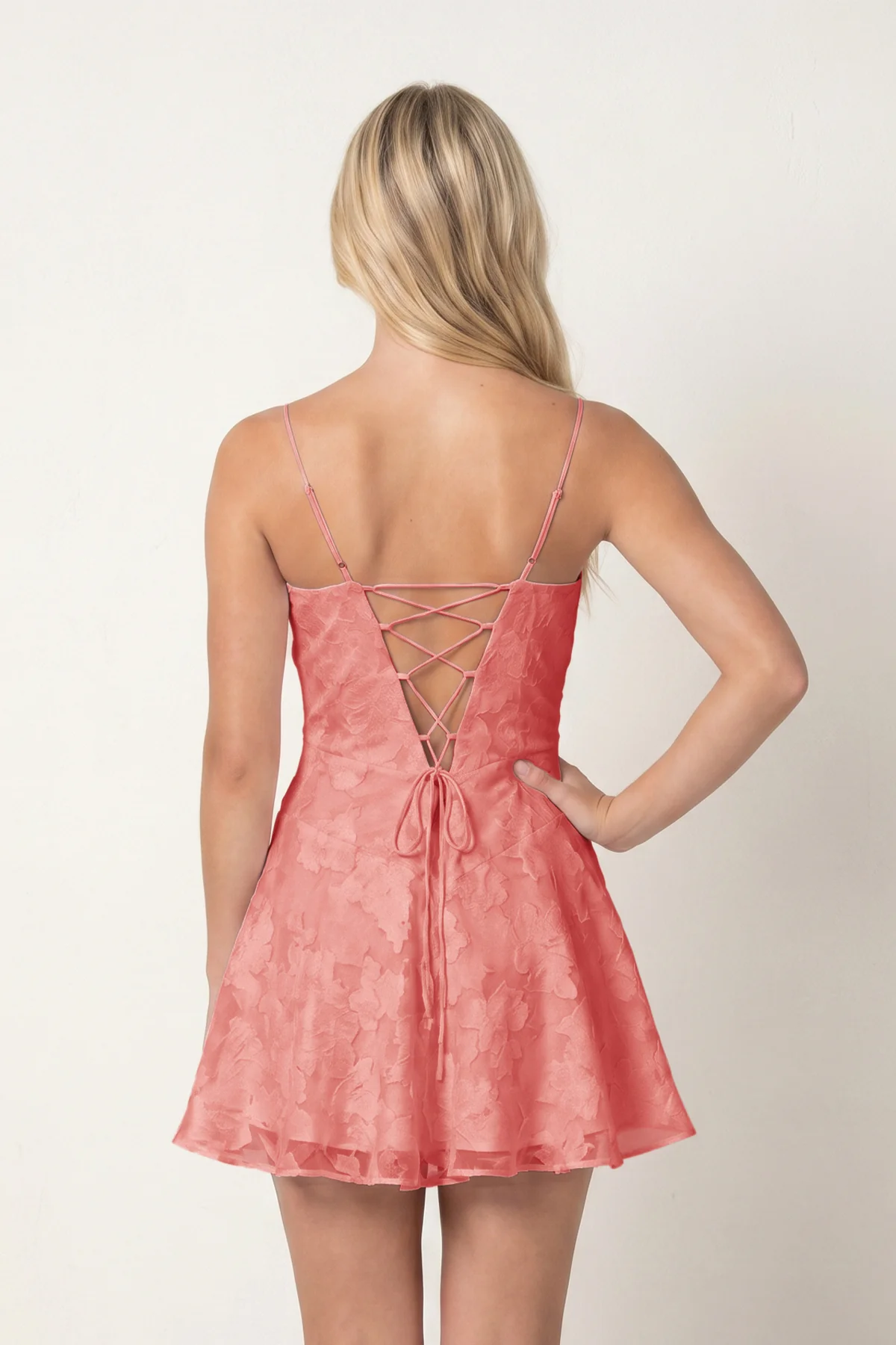 Spaghetti Straps A-Line Chiffon Jacquard Homecoming Dress