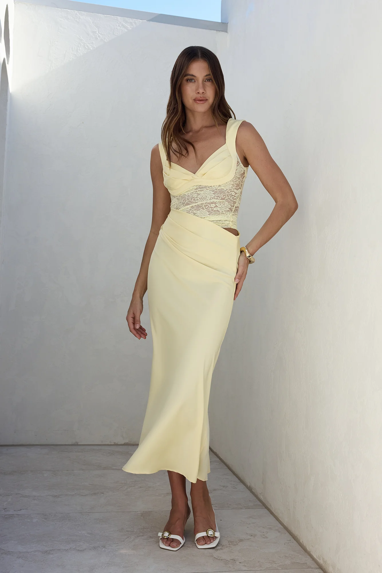 On A Cloud Lace Maxi Dress Yellow