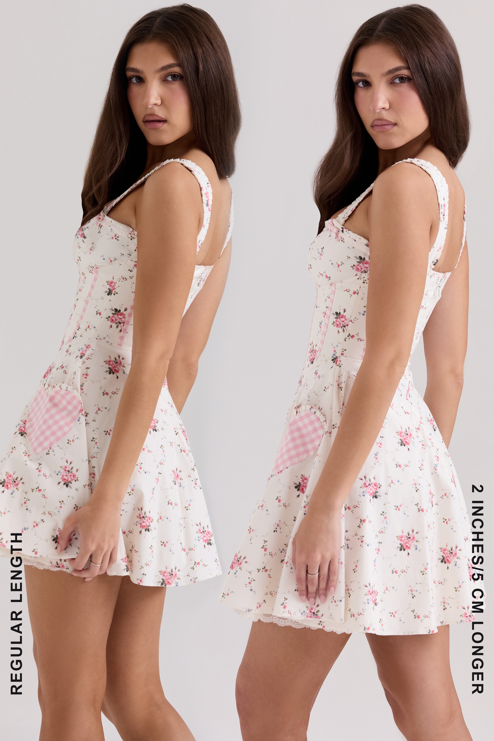 Cream Rose Print Stretch Cotton Mini Dress