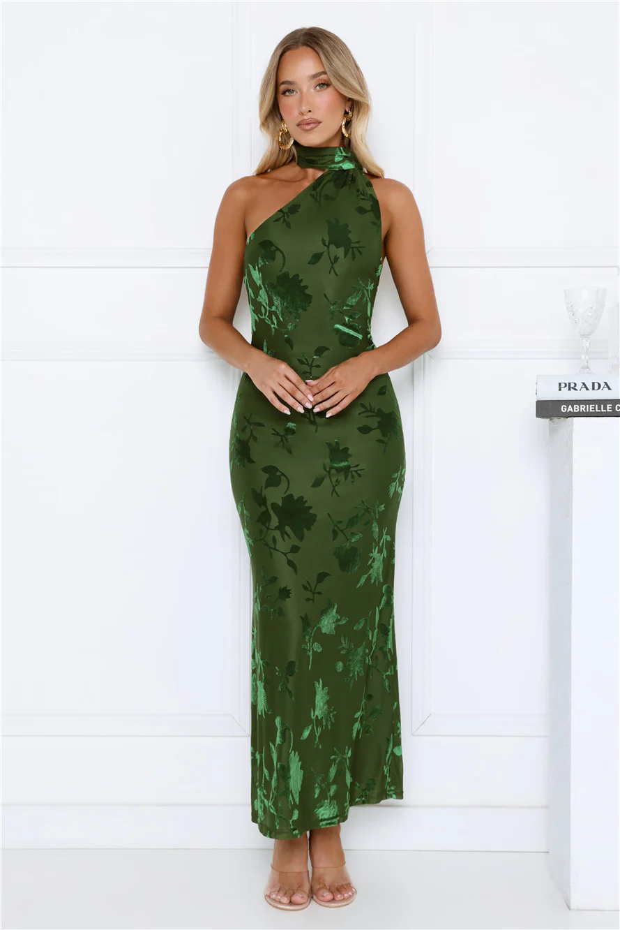 Dewdrops Neck Wrap Maxi Dress Green