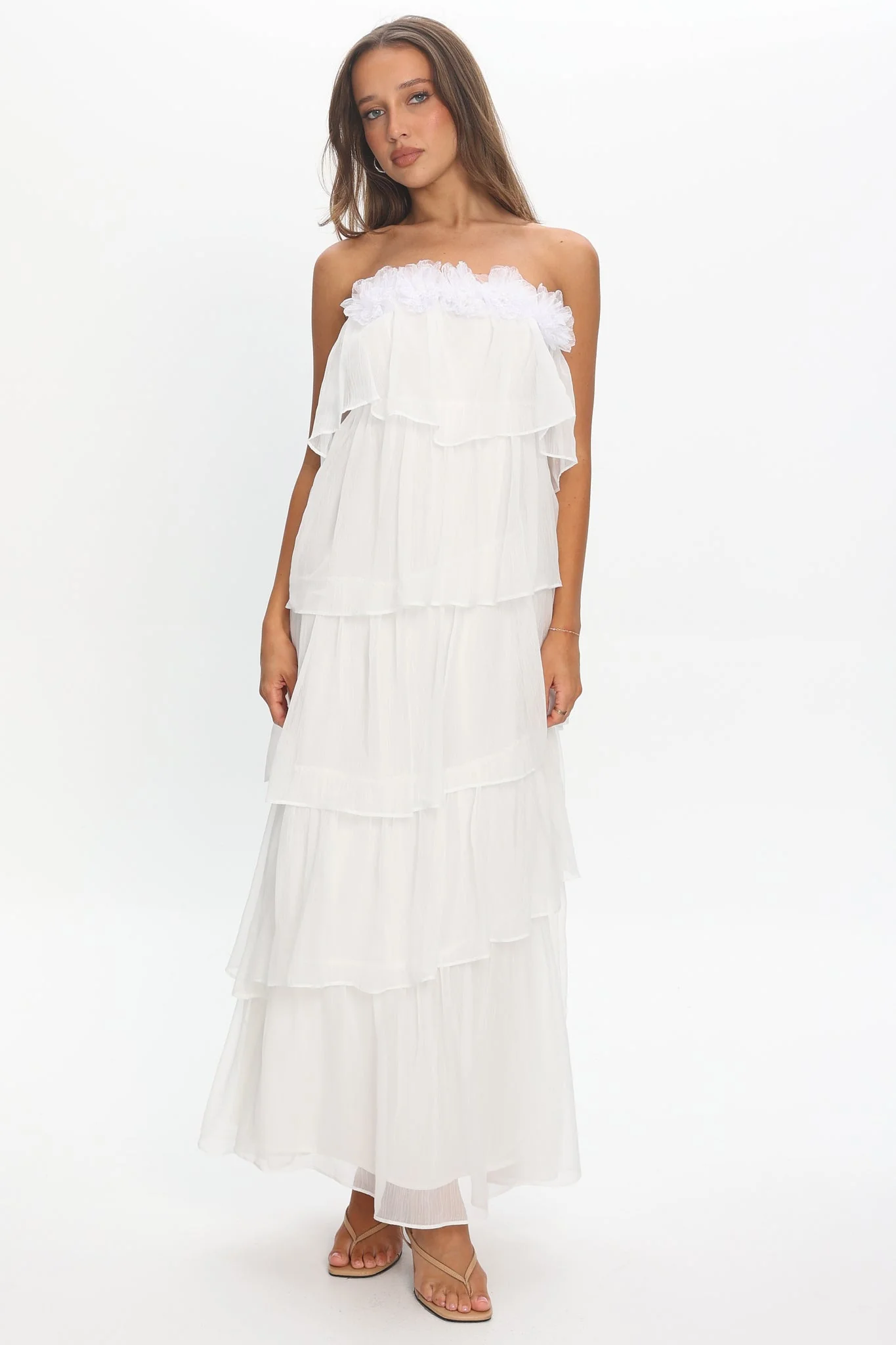 It's Time Tiered Ruffle Maxi Dress Ivory