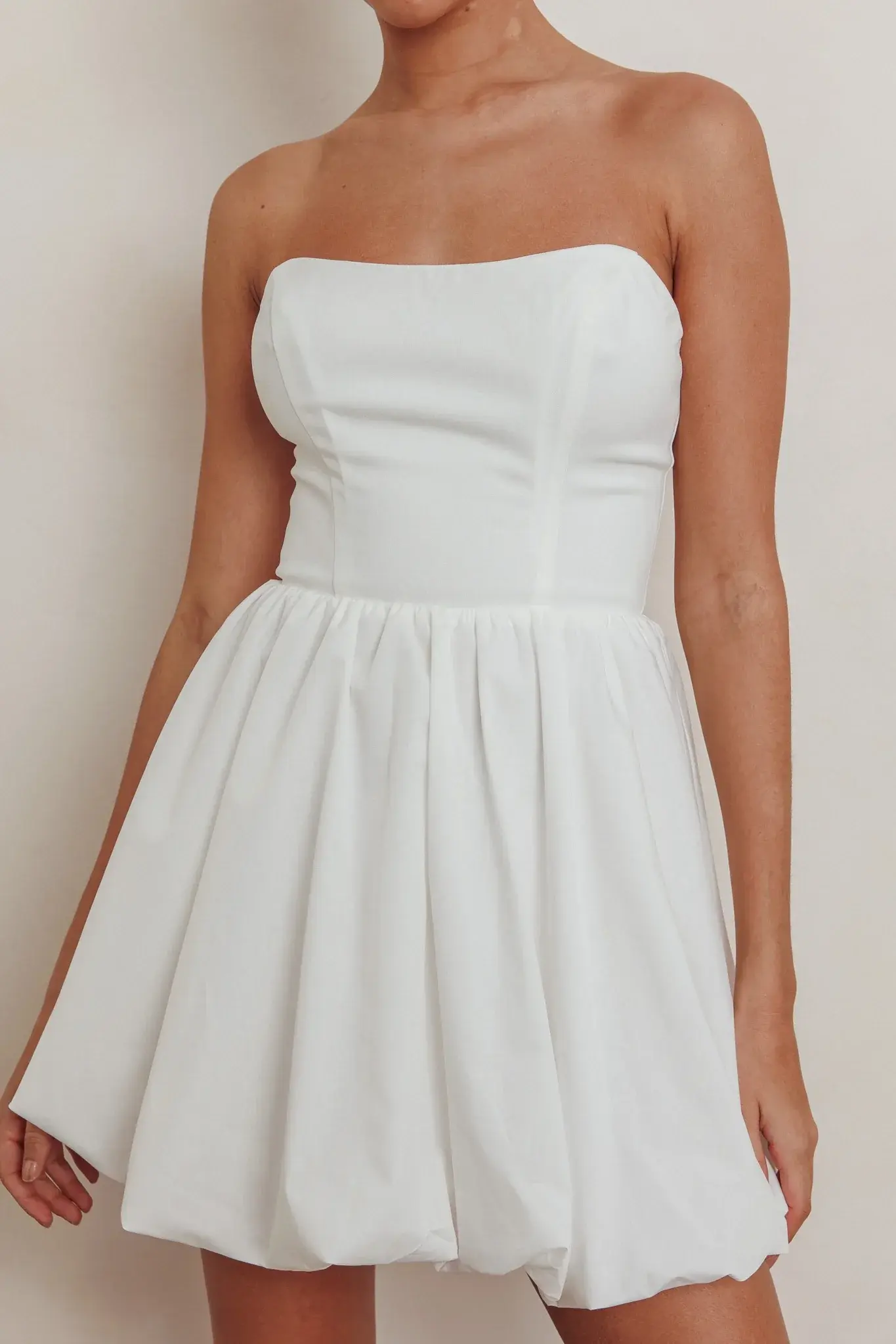 Like Art Strapless Bubble Mini Dress Off White - luluinthesky