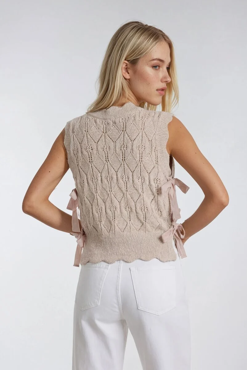 Sleeveless Side-Tie Crochet Knit Top