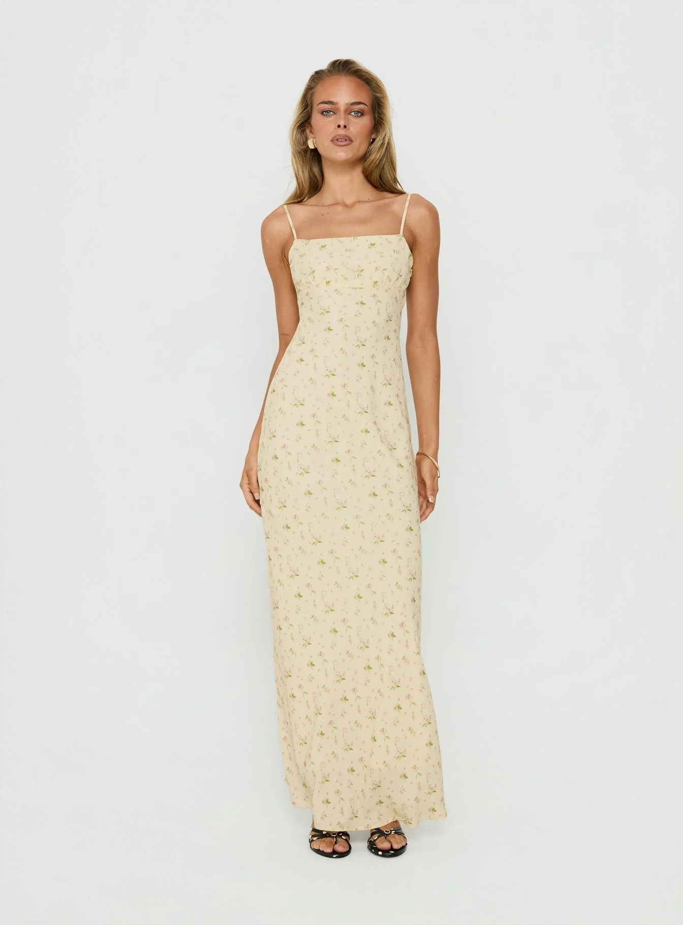 Alliza Square Neck Maxi Dress Yellow Floral