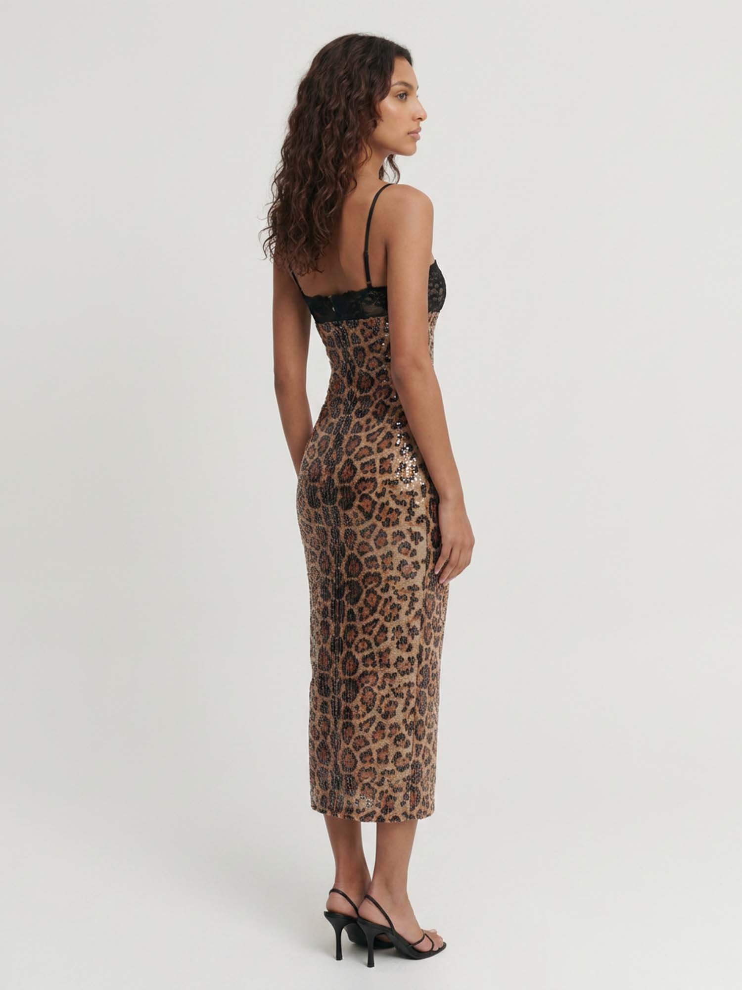 Leopard Sequin Midi Dress