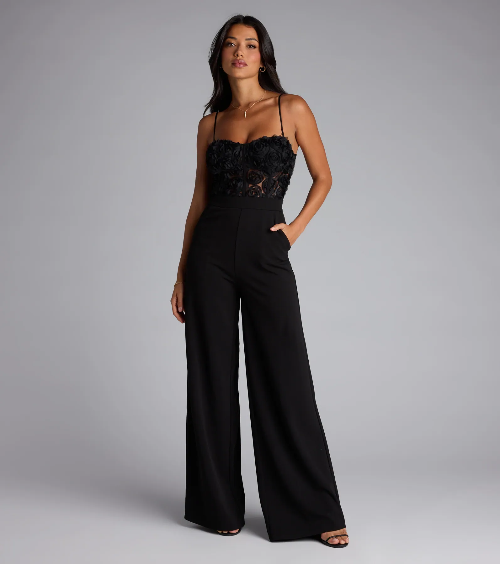 Bare Necessities Floral Applique Corset Jumpsuit