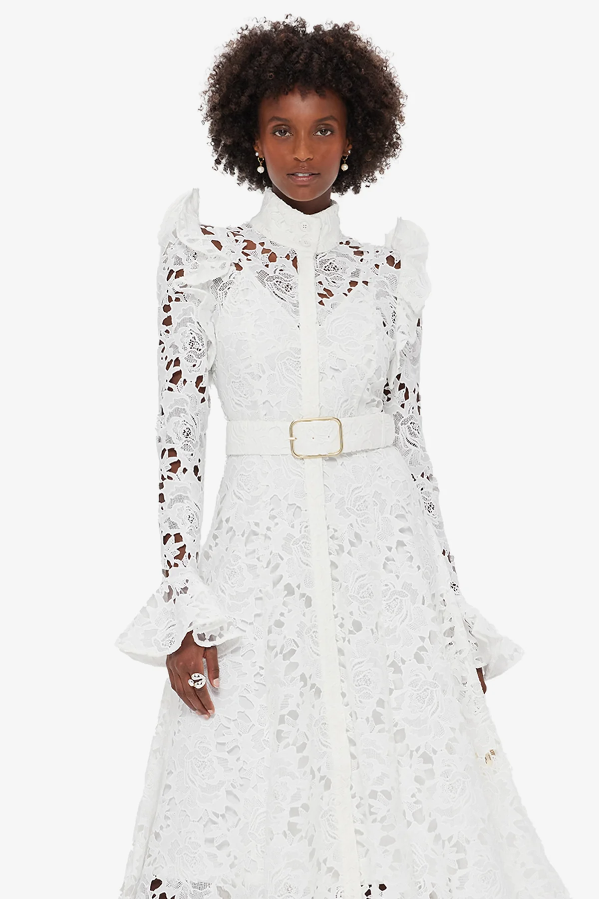 Aliyah Lace Butterfly Sleeve Midi Dress - Snow