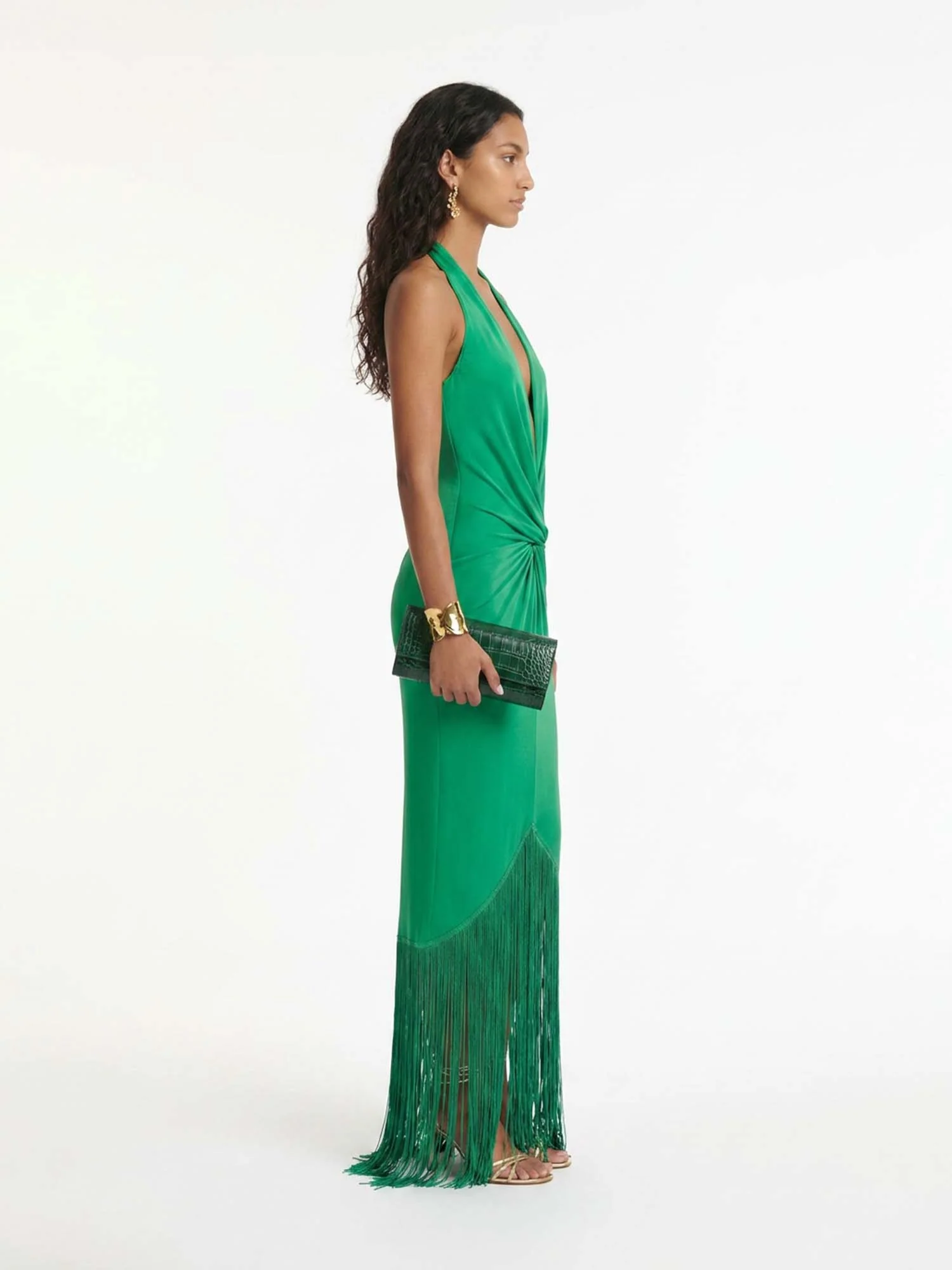 Green Twist Fringe Maxi Dress