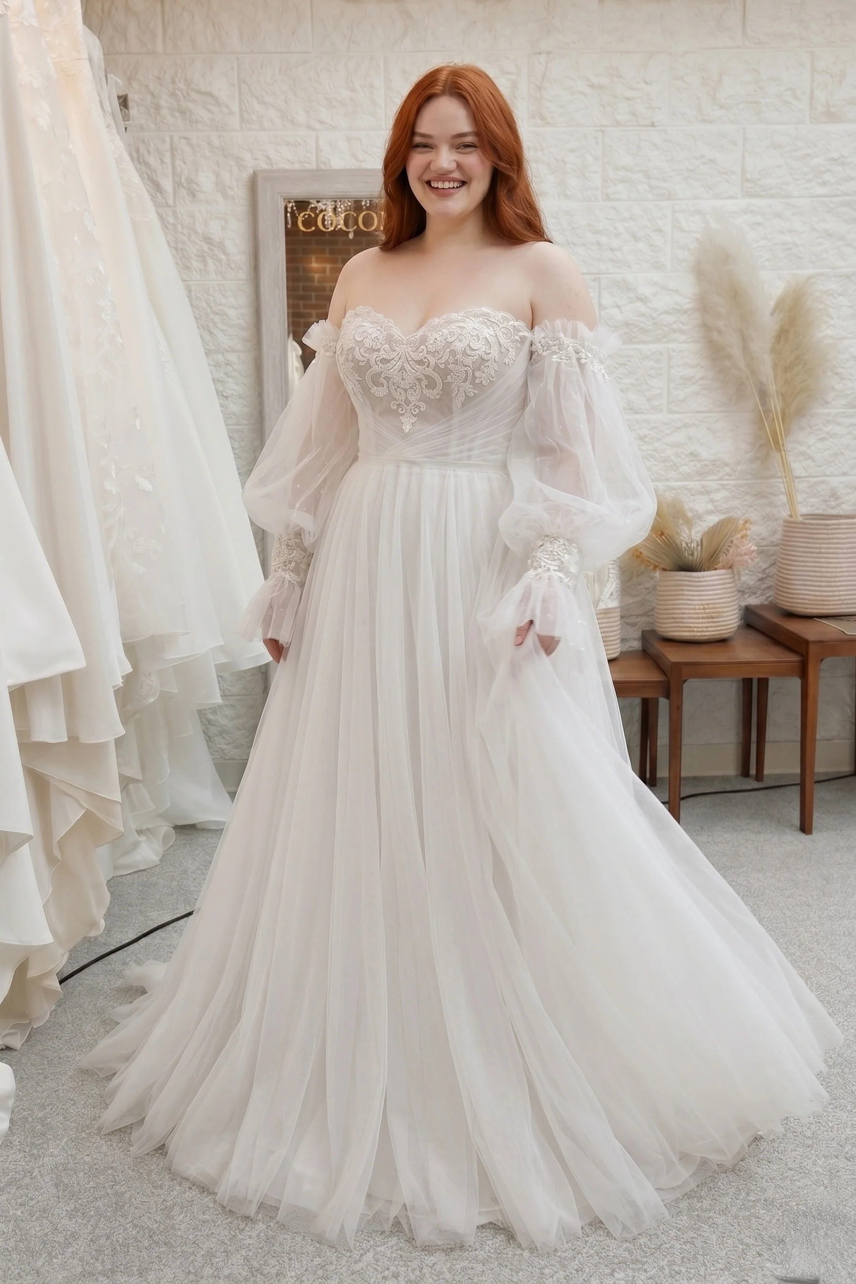 A-Line Court Train Lace Tulle Wedding Dress CW3237