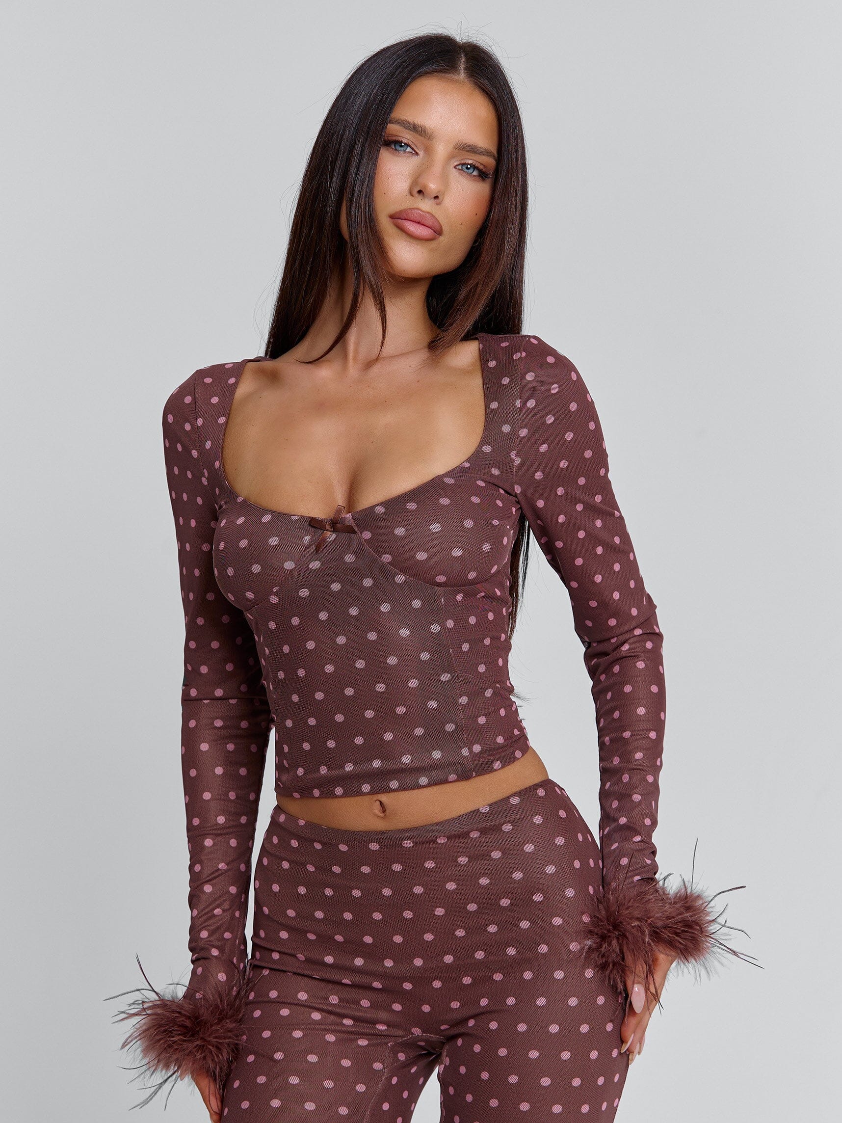 Mahria-Top-Brown-Polka-Dot