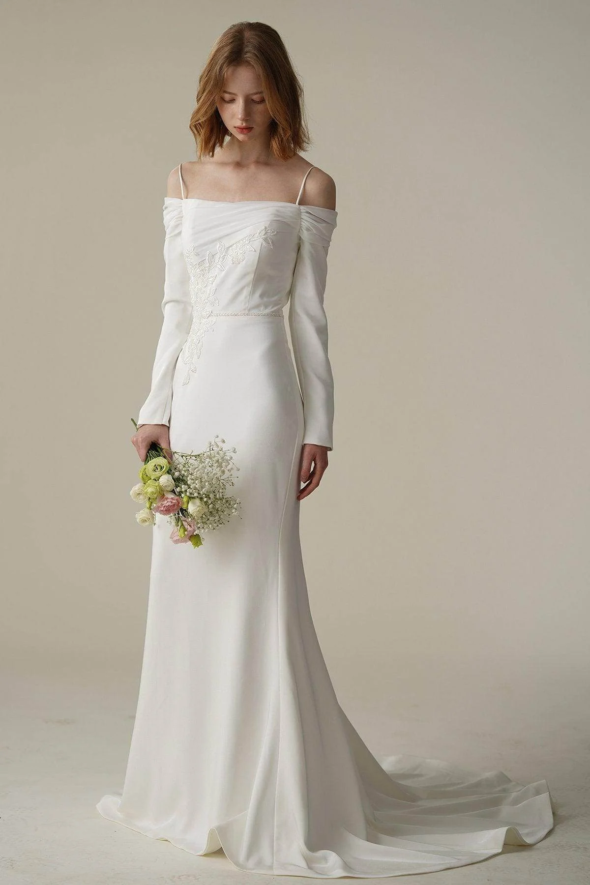 Trumpet-Mermaid Court Train Satin Wedding Dress CW3088