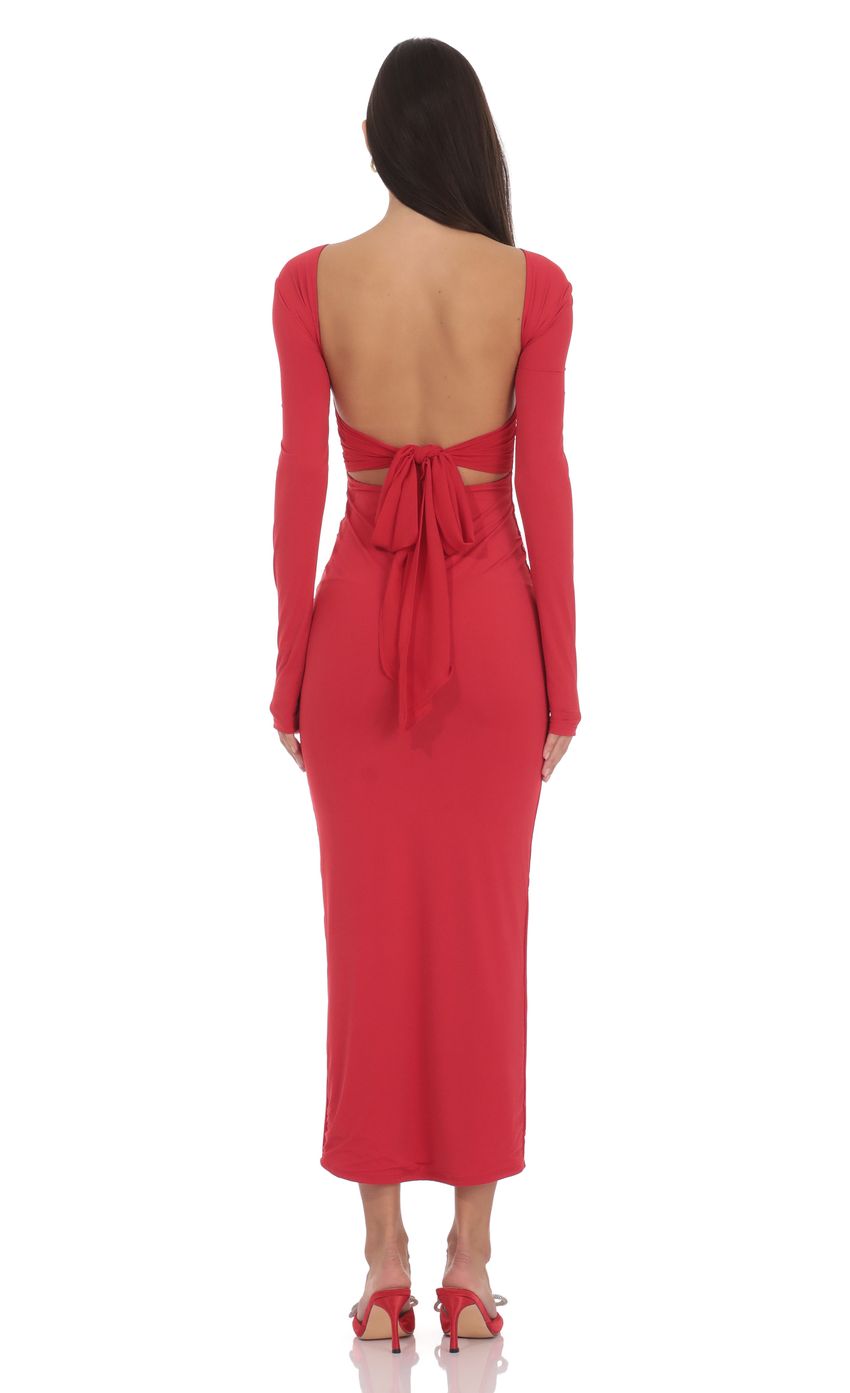 Open Back Bow Maxi Dress in Red