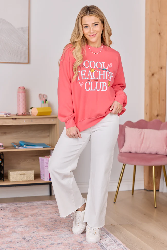 Cool Teacher Club Light Red Graphic Sweatshirt