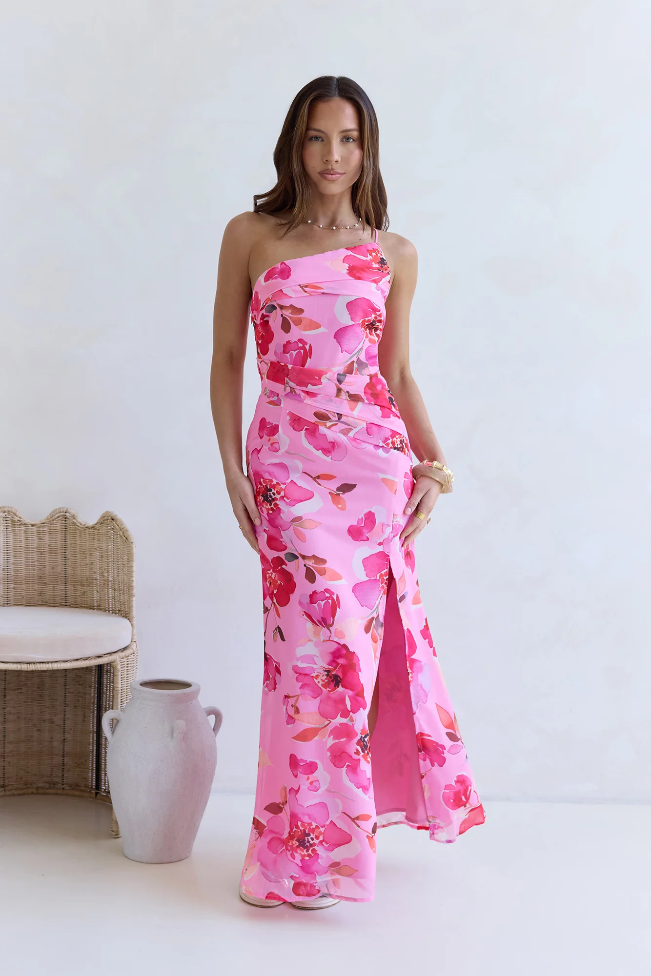 In The Mood One Shoulder Maxi Dress Pink