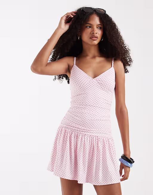 Hollister v-neck strappy mini dress in baby pink