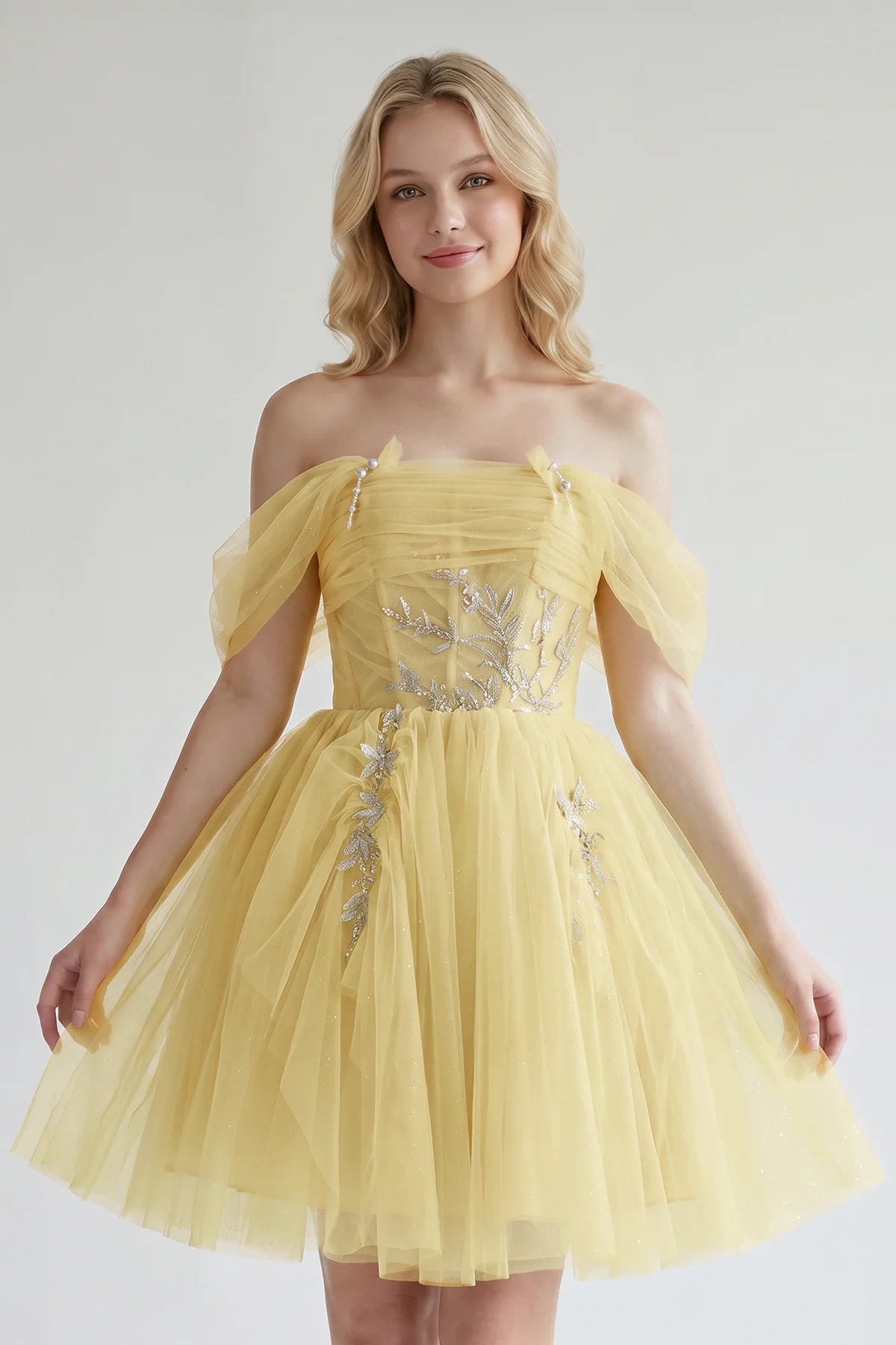 Fairy-tale Tulle Beaded Off-the-Shoulder Lace-Up Back A-Line Party Dress