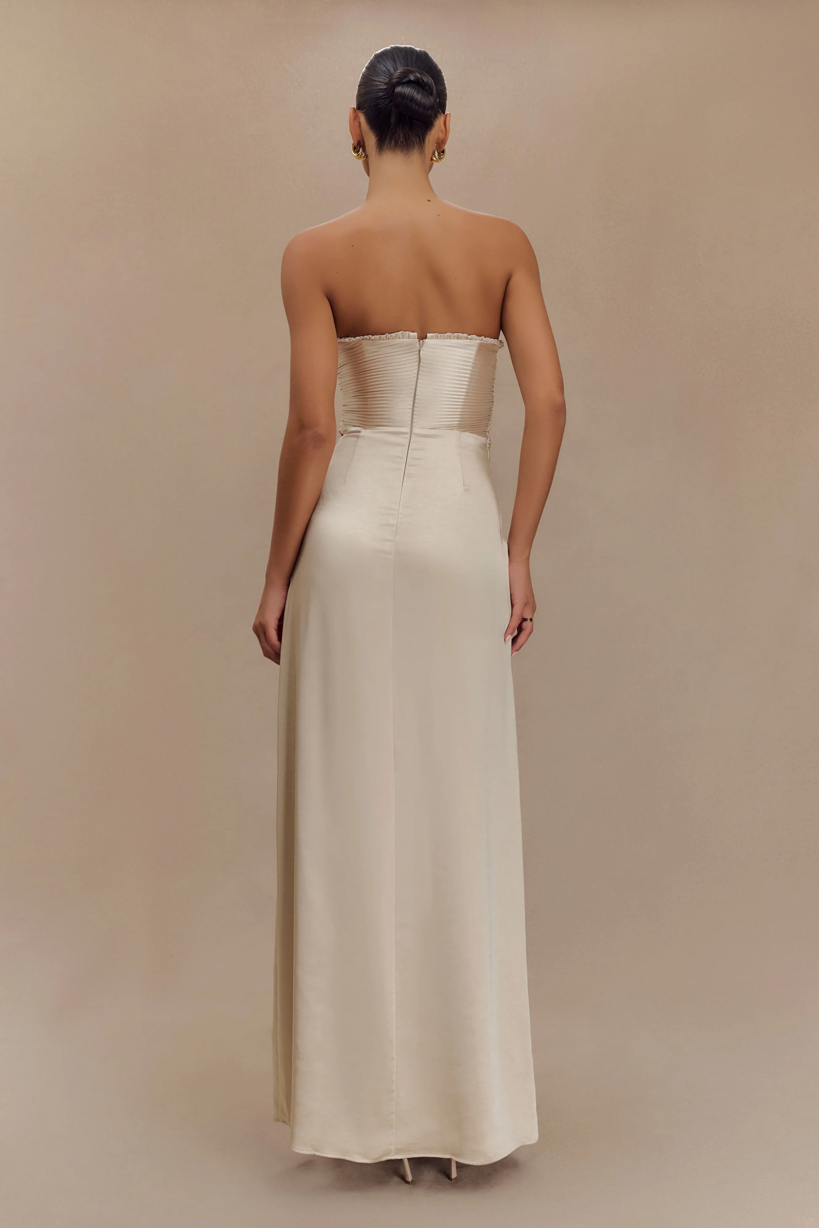 Larissa Satin Maxi Dress With Ruched Petals - Blush Gold