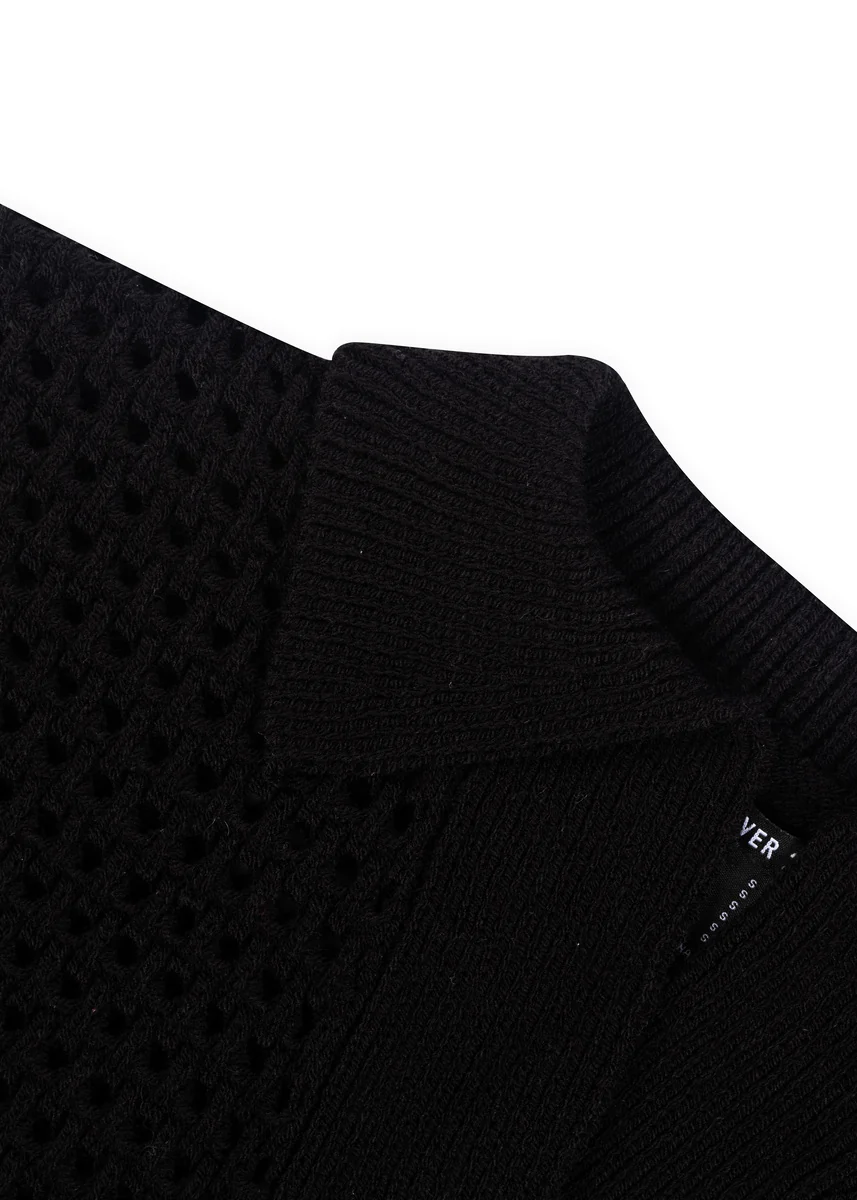 Short-Sleeve Crochet Collared Sweater Top