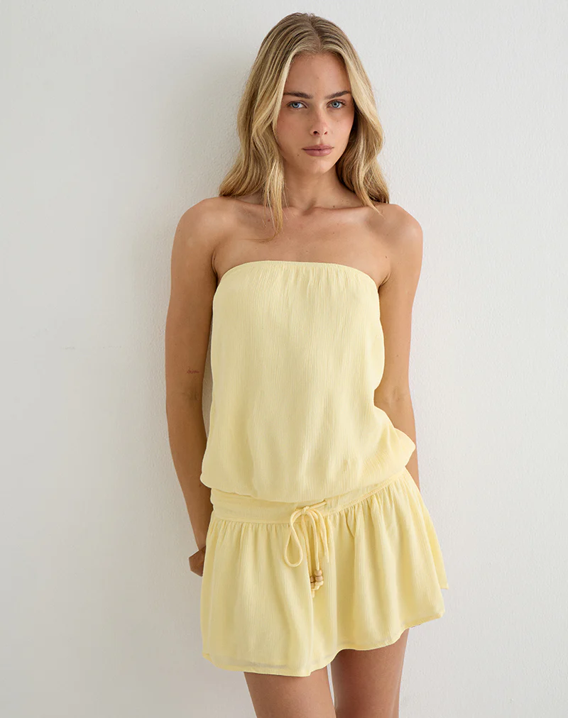 Moka Mini Dress in Crinkle Butter Yellow