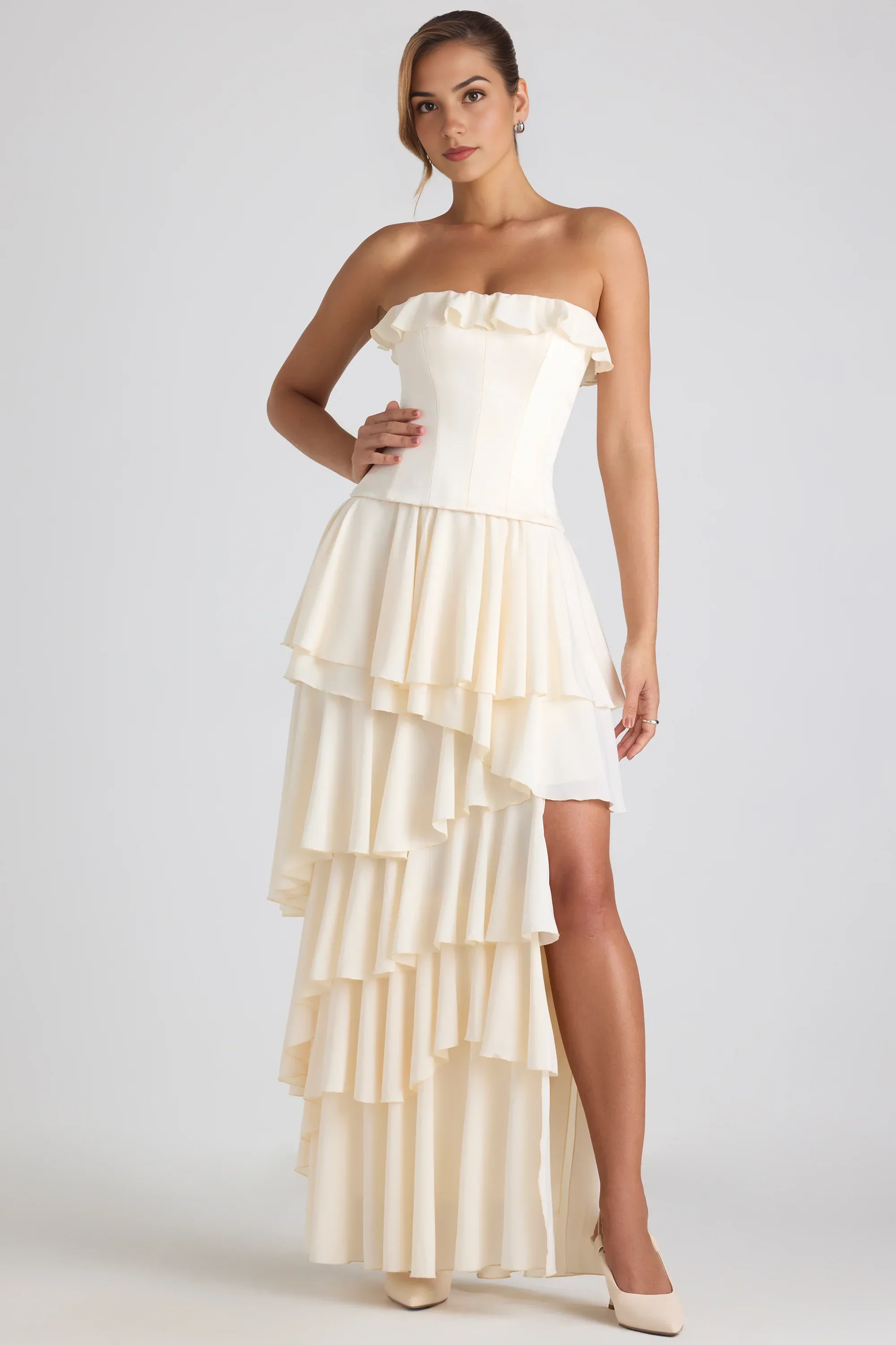 Kateproms Tiered Corset Gown in Ivory