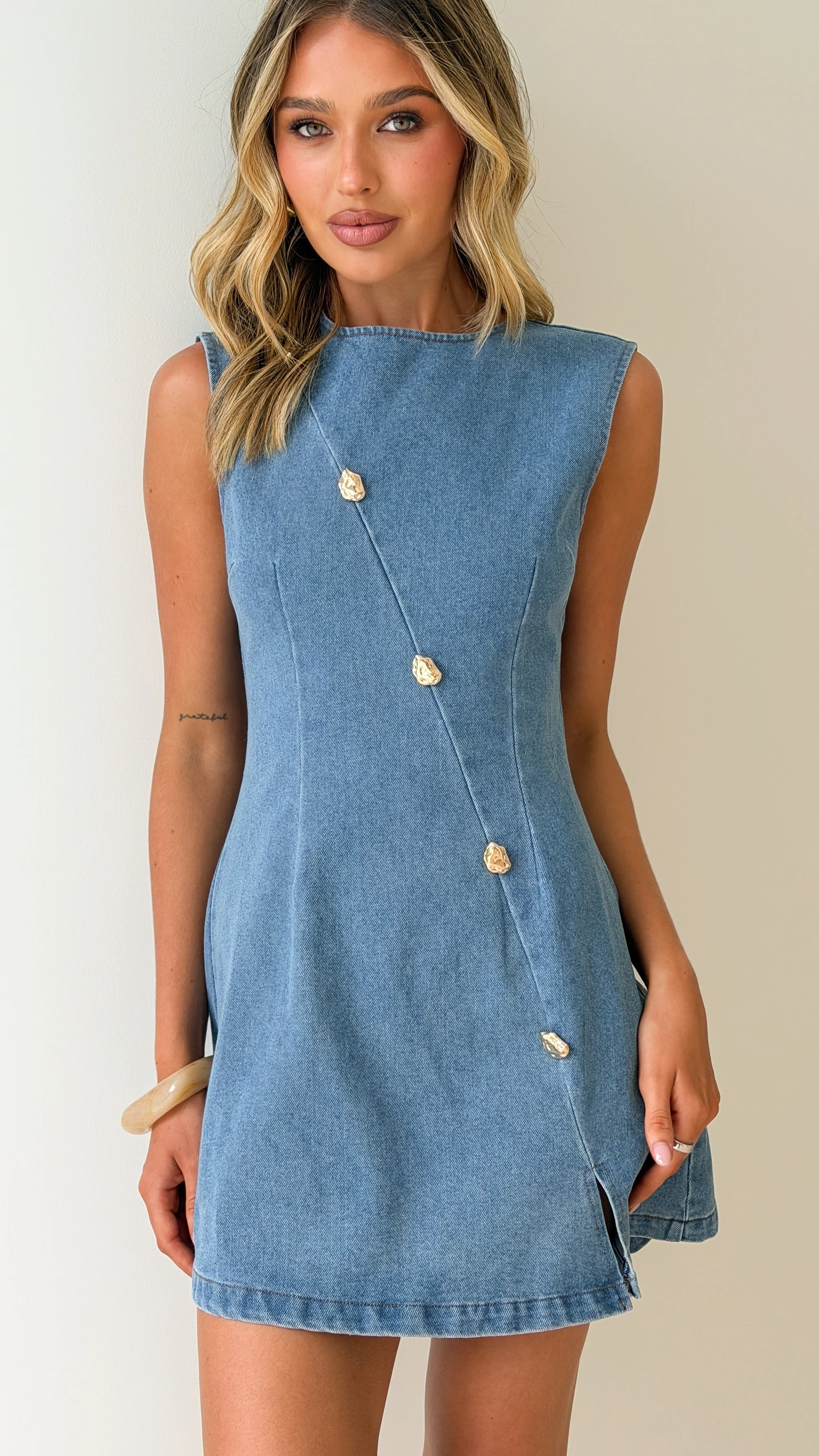 Carys Mini Dress - Mid Denim