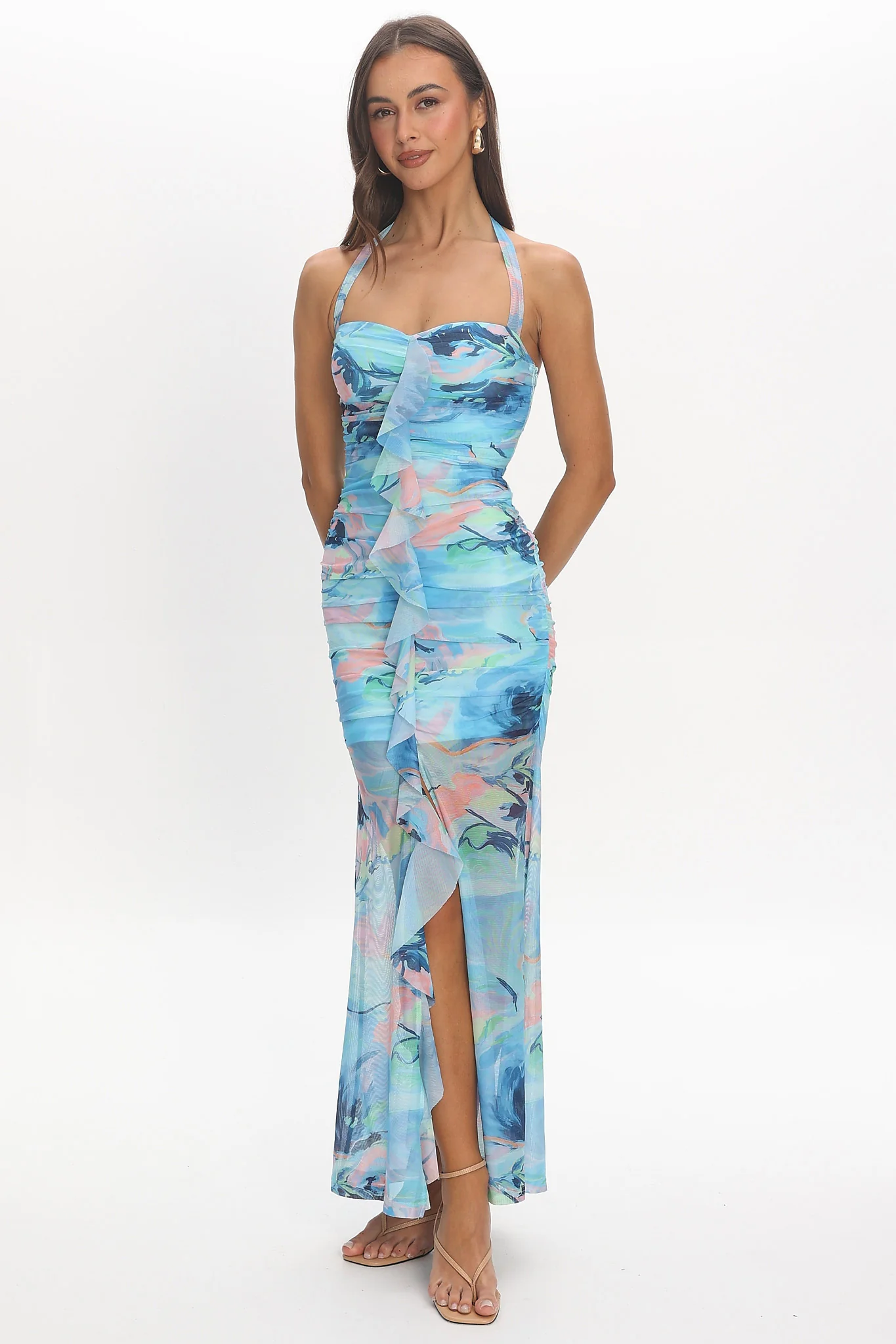 Mizuki Flounce Maxi Dress Blue - luluinthesky
