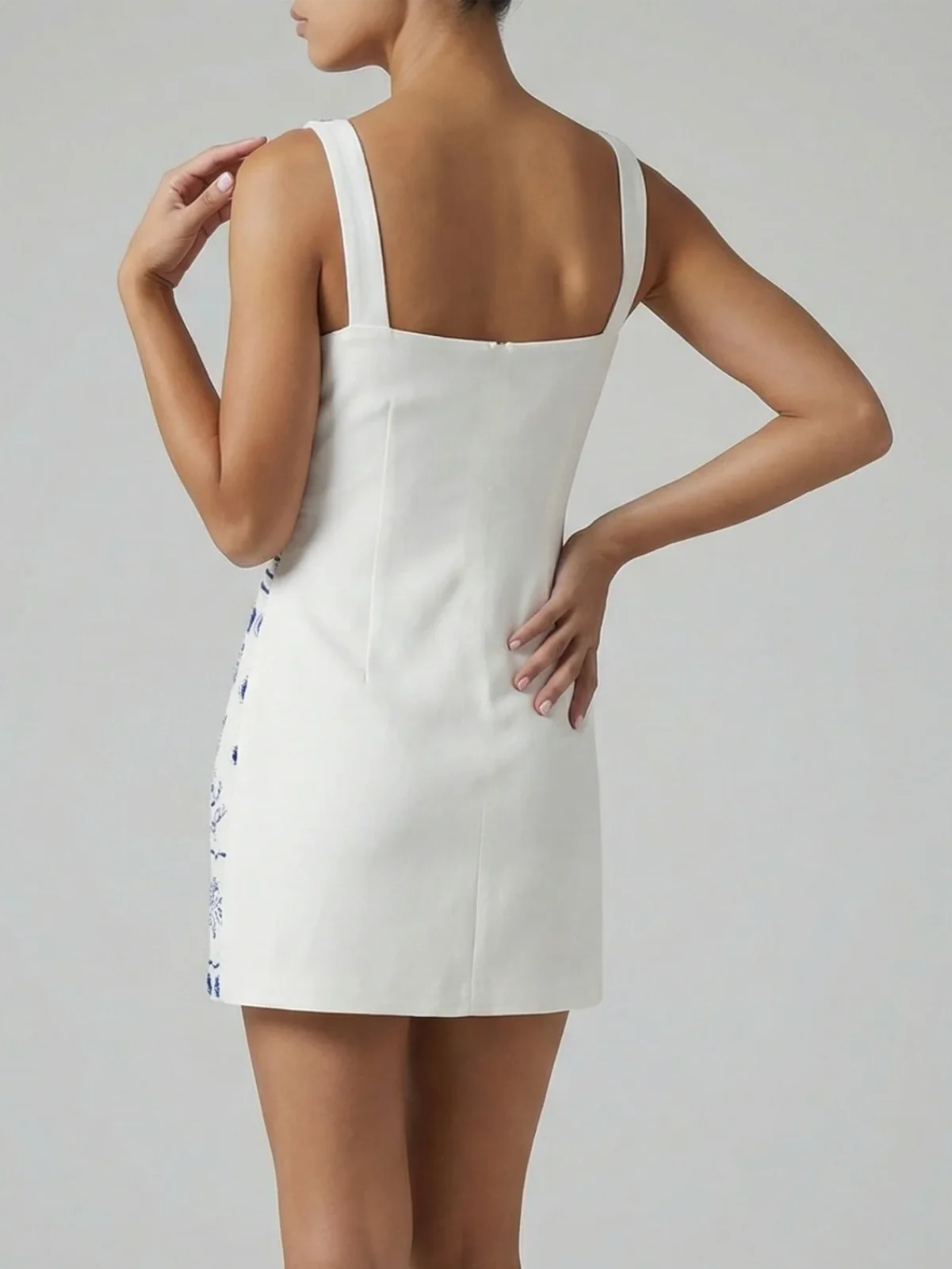 Marie Sea White Blue Beaded Mini Dress