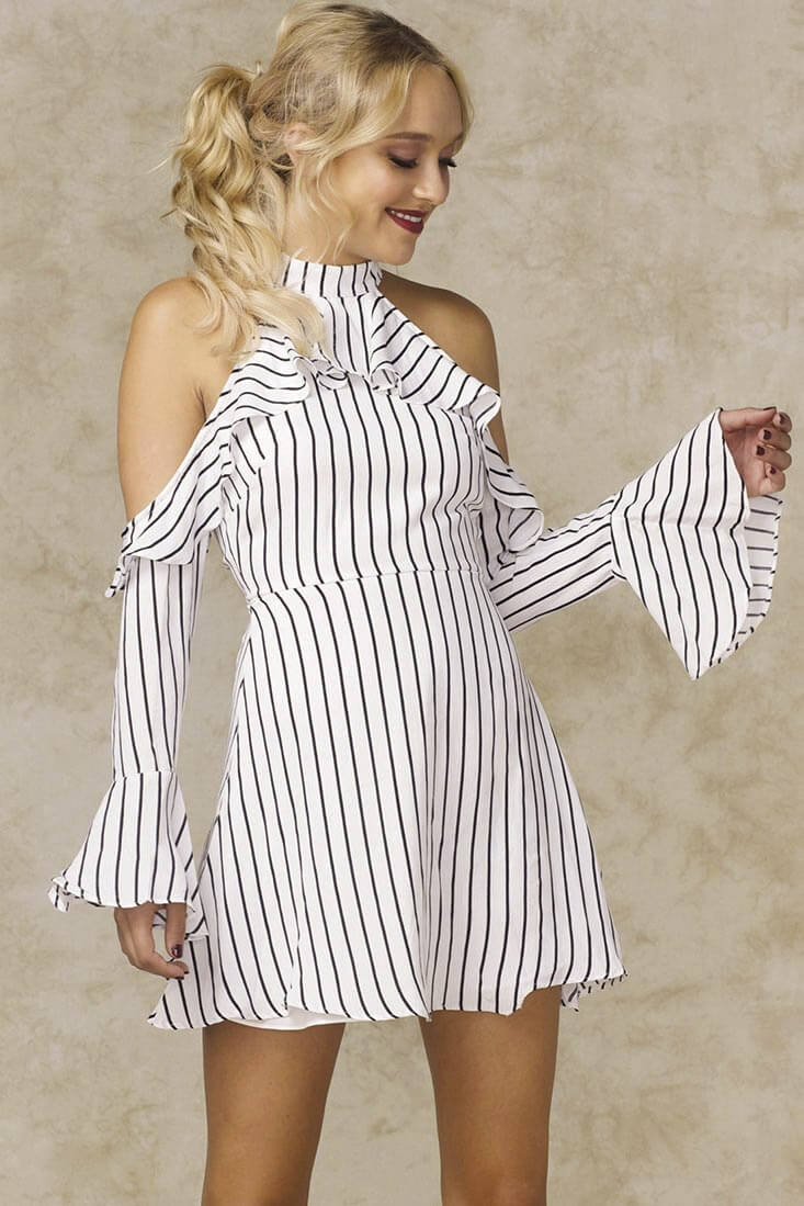 Michelle Halter Neck Off the Shoulder Dress White