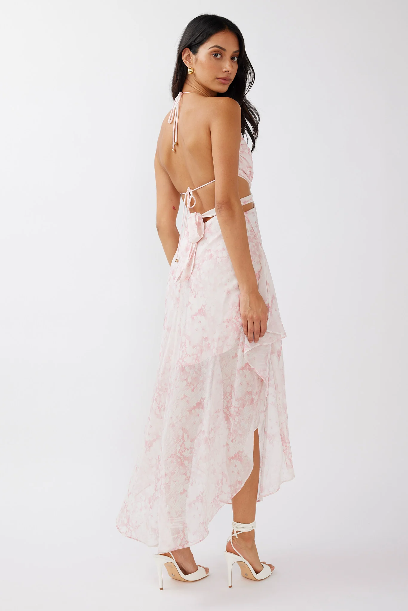 Samia Cut-Out Halterneck Midi Dress Print Blush